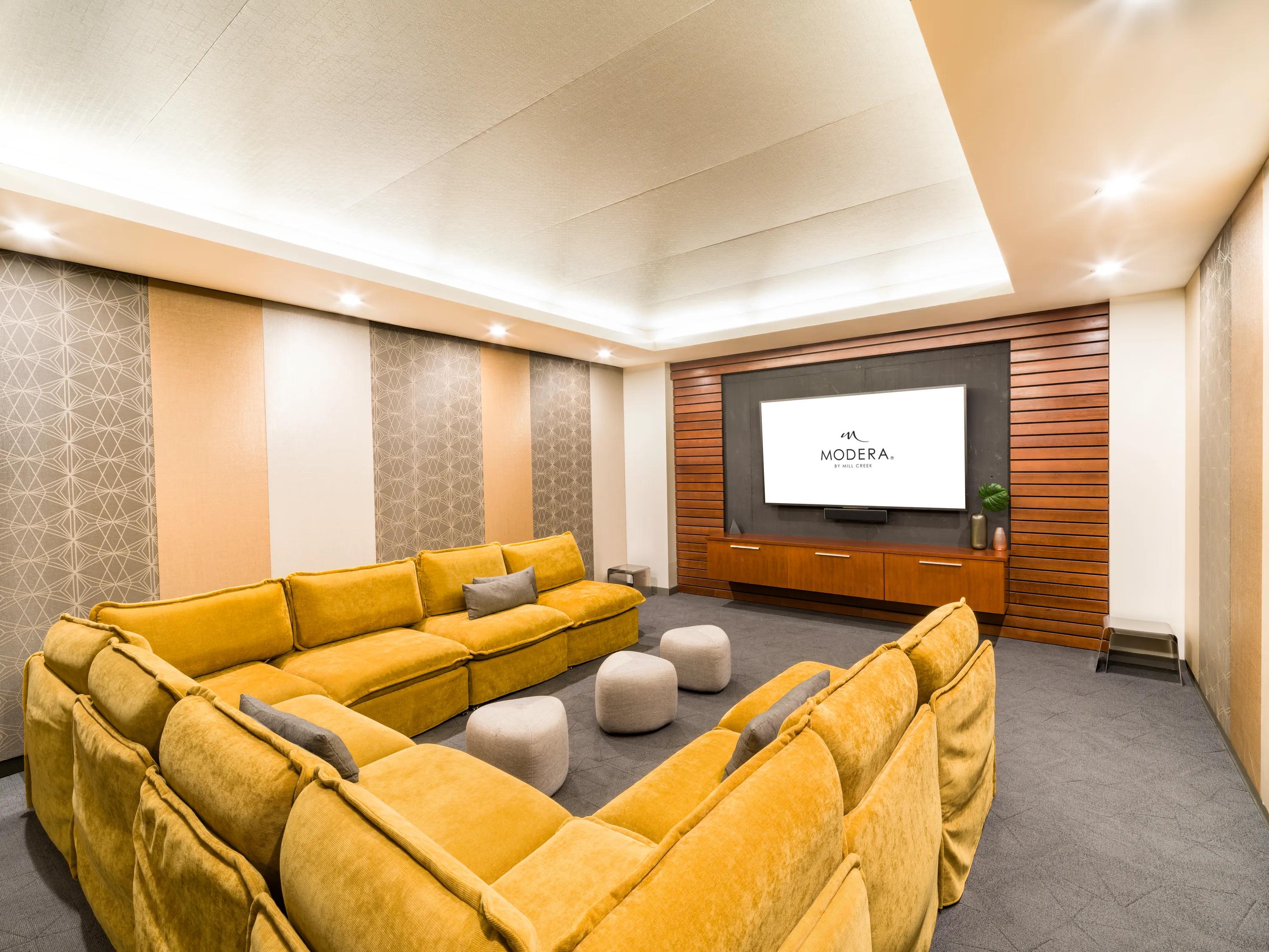 Cozy theatre room great for movie night modera pearl portland or