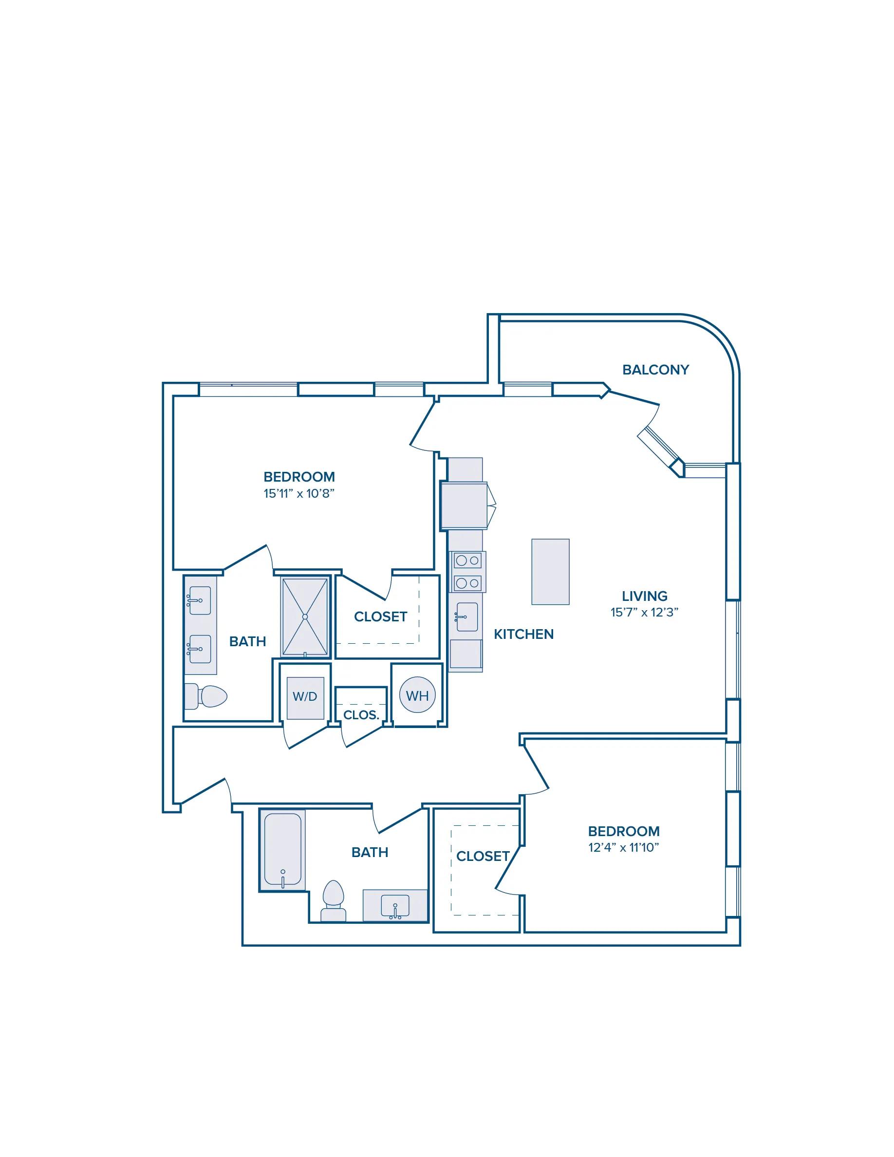 1174 square foot two bed two bath with garage apartment floor plan image