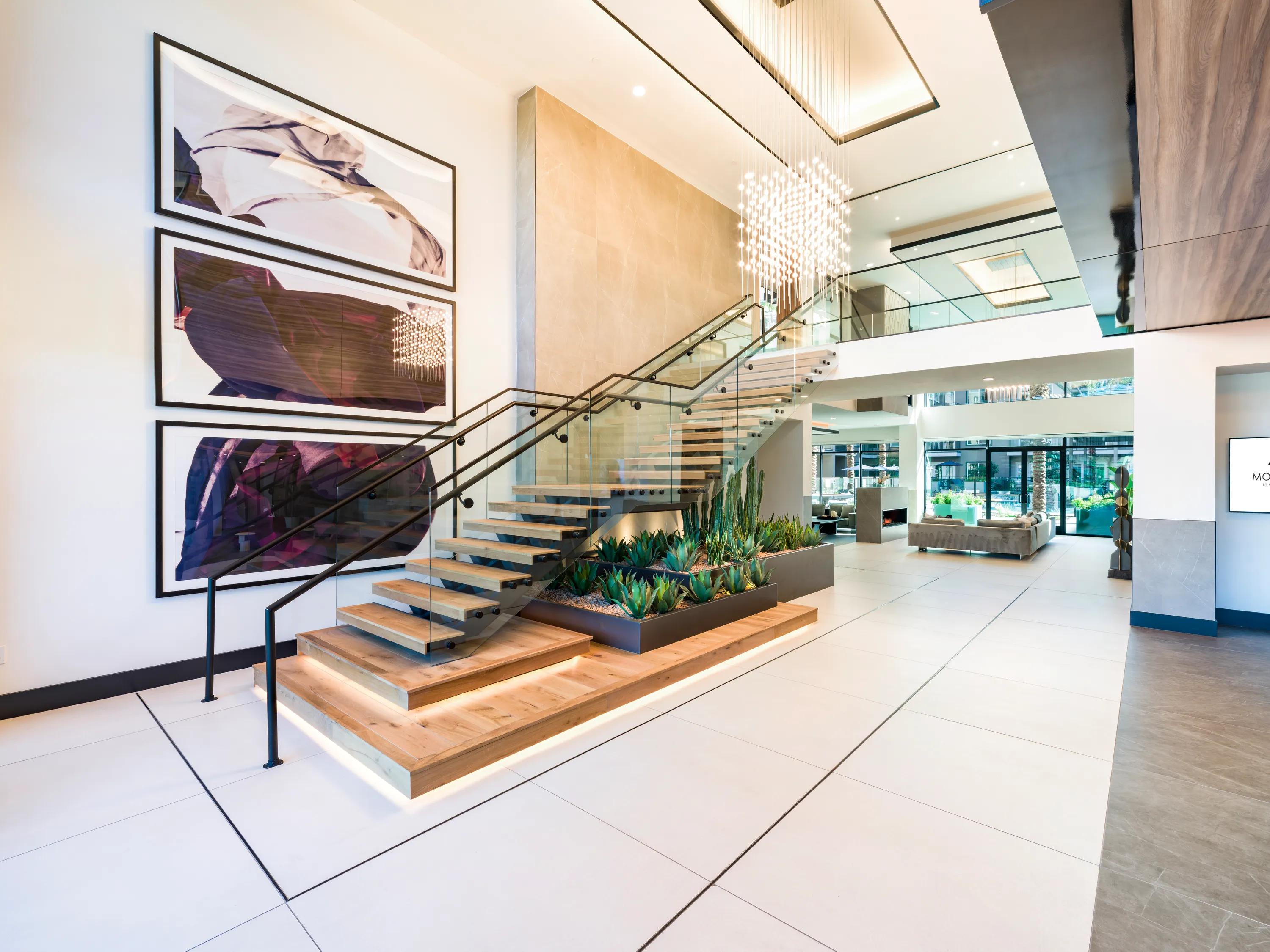 lobby with large staircase grand modera kierland apartment homes for rent in scottsdale az