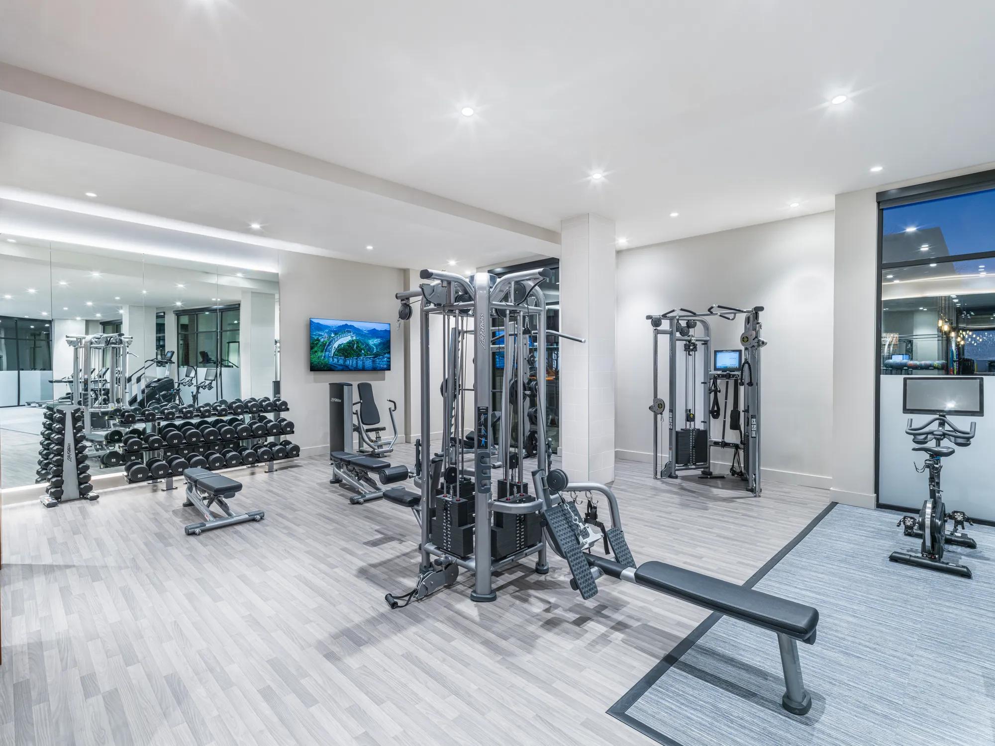 fitness center with yoga ball and equipment modera golden triangle apartment homes for rent in denver co