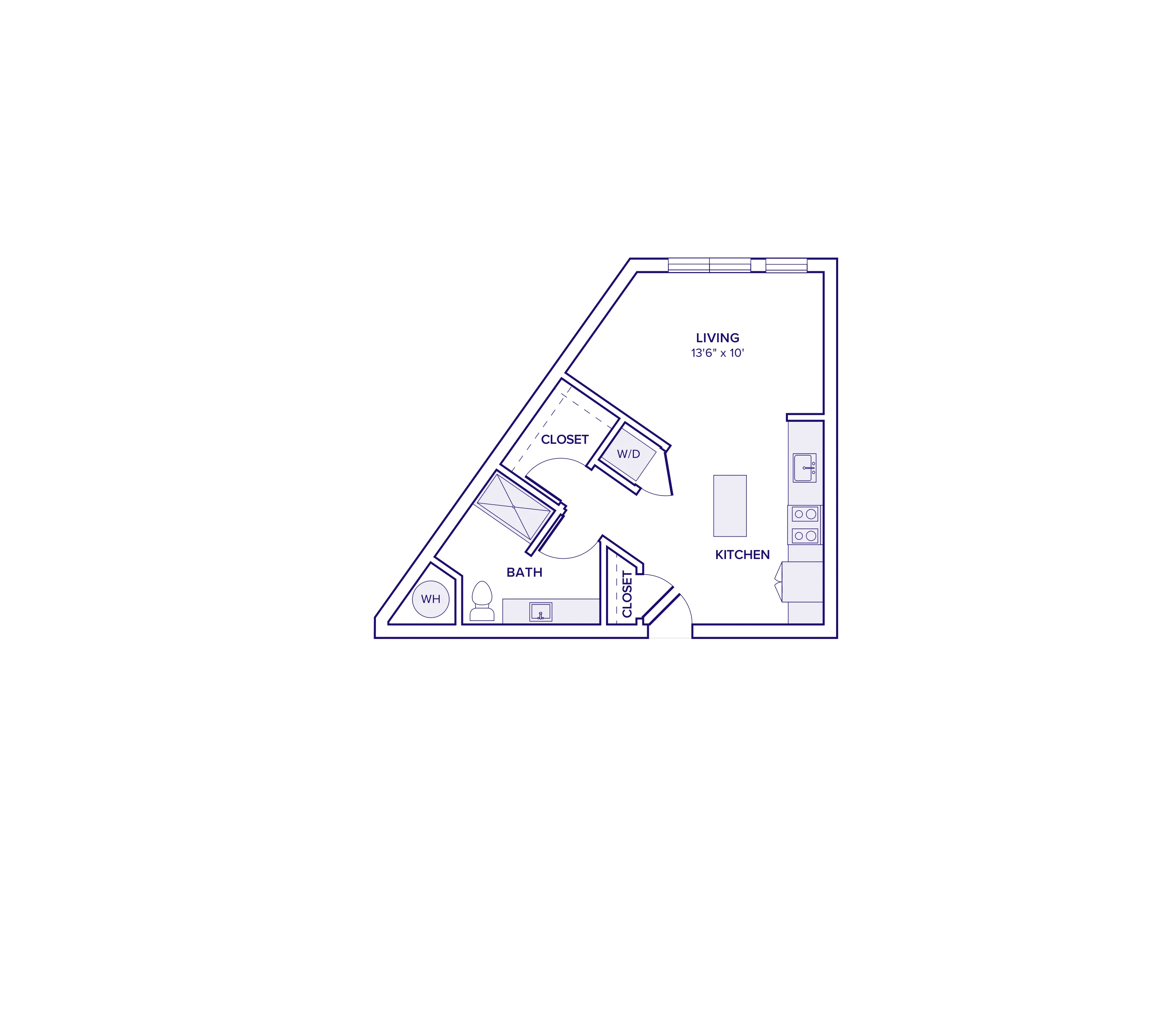 538 square foot studio one bath floor plan in Atlanta, GA