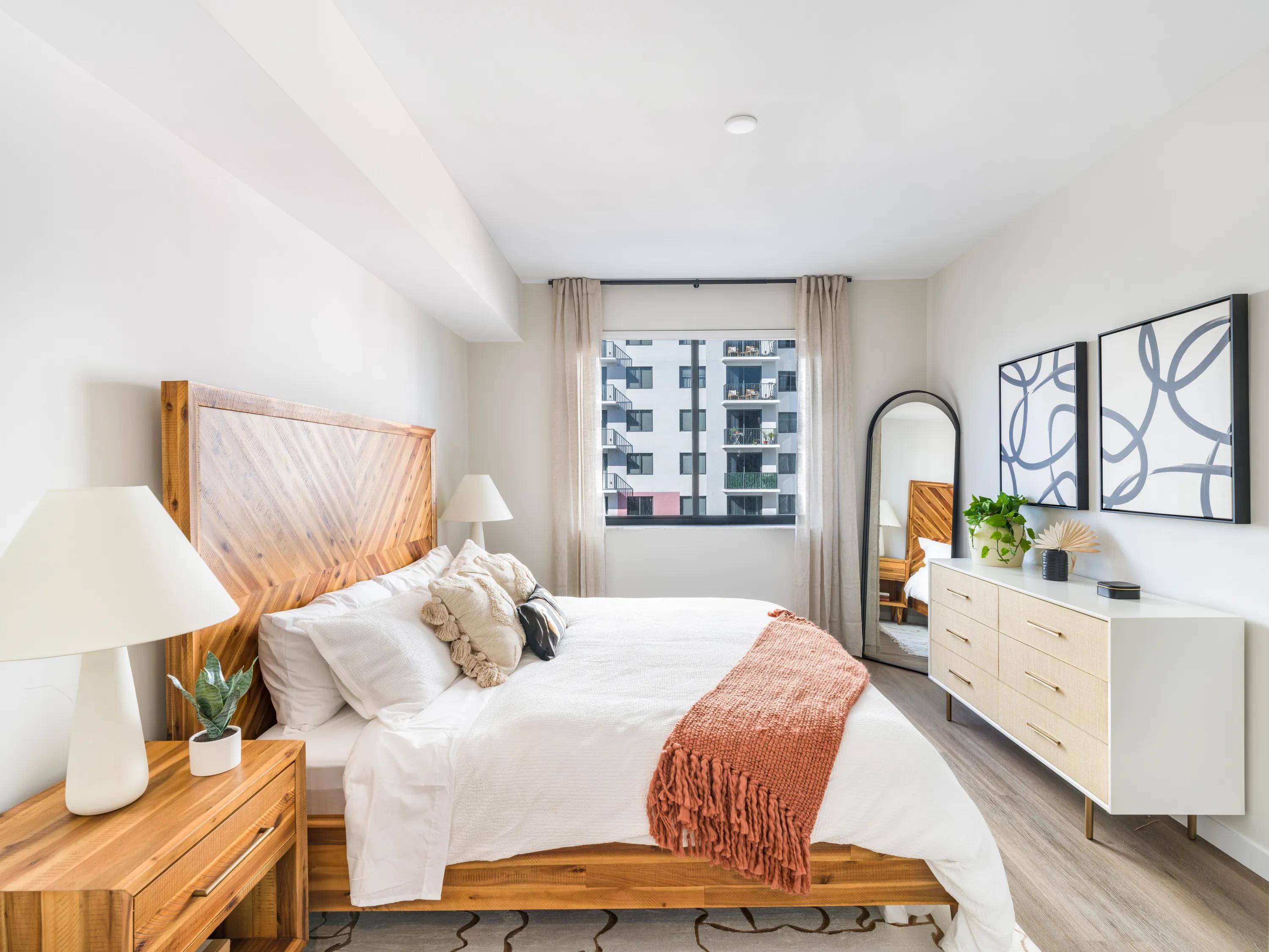 Spacious bedrooms with ceiling fans and plenty of space for a king sized bed modera st petersburg apartments for rent