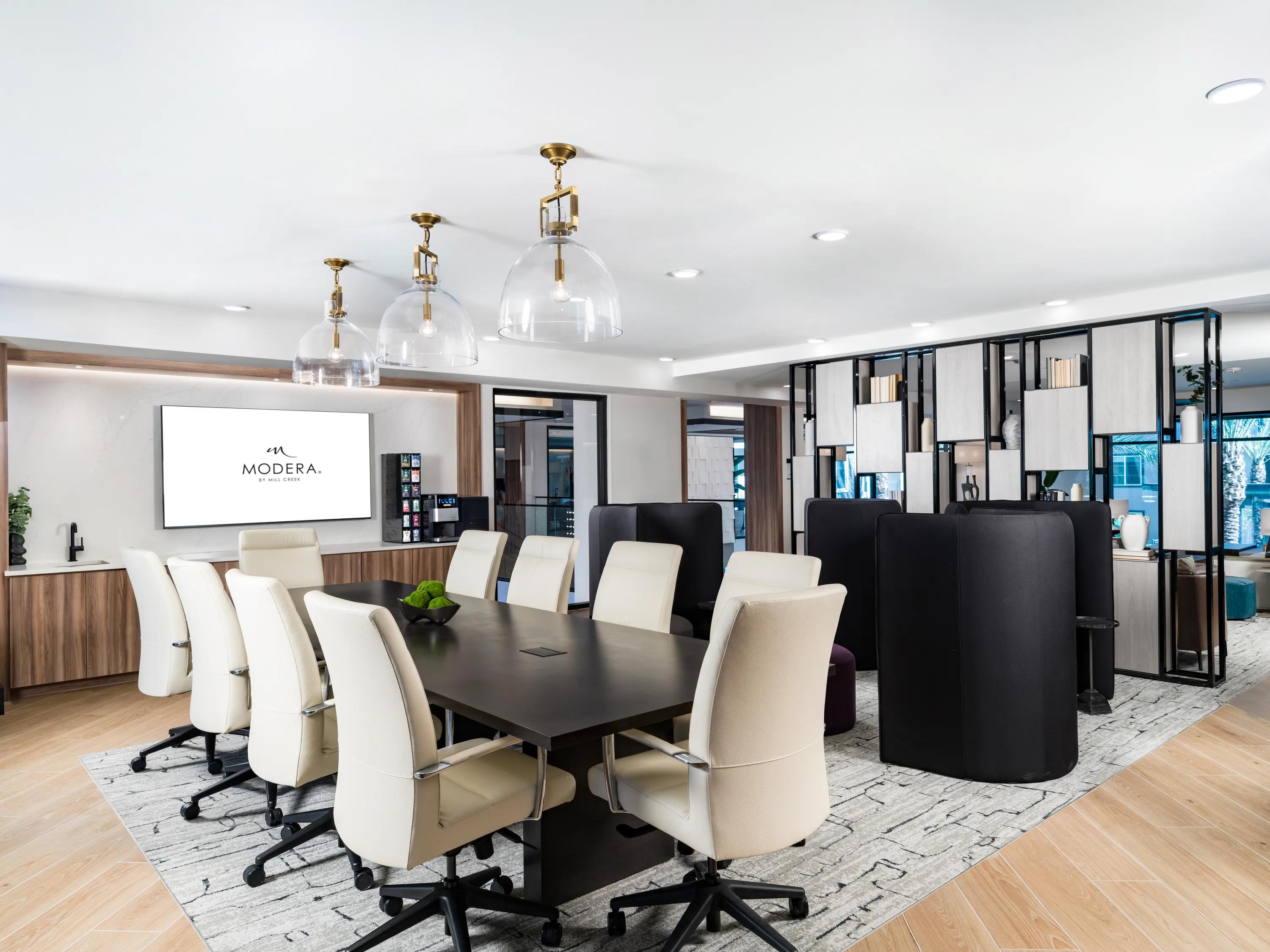 conference room with tv hanging on wall modera kierland apartment homes for rent in scottsdale az