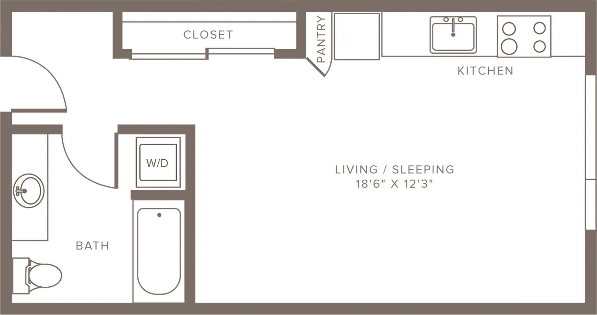 458 square foot MFTE Income Restricted studio one bath floor plan image