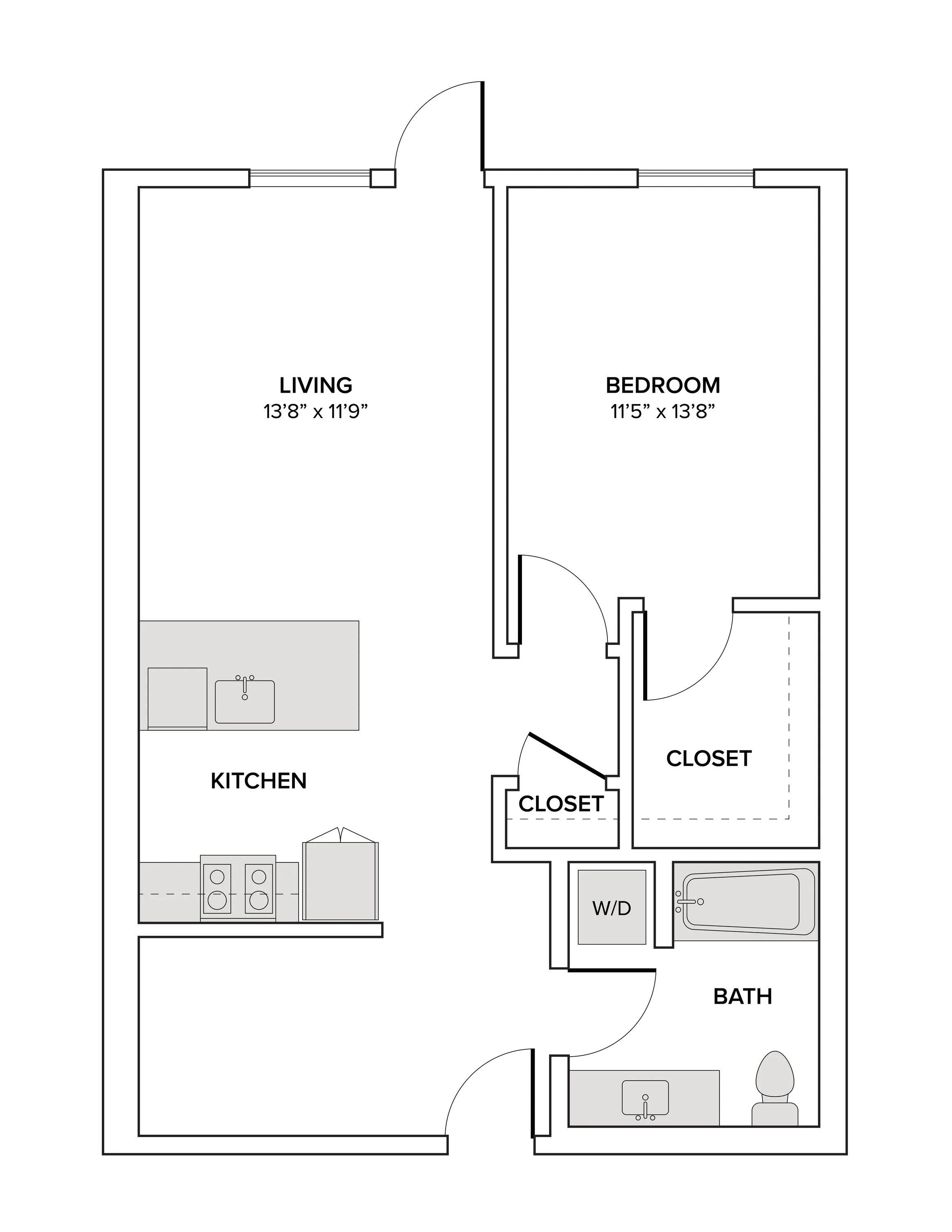 800 square foot one bedroom one bath apartment floor plan image