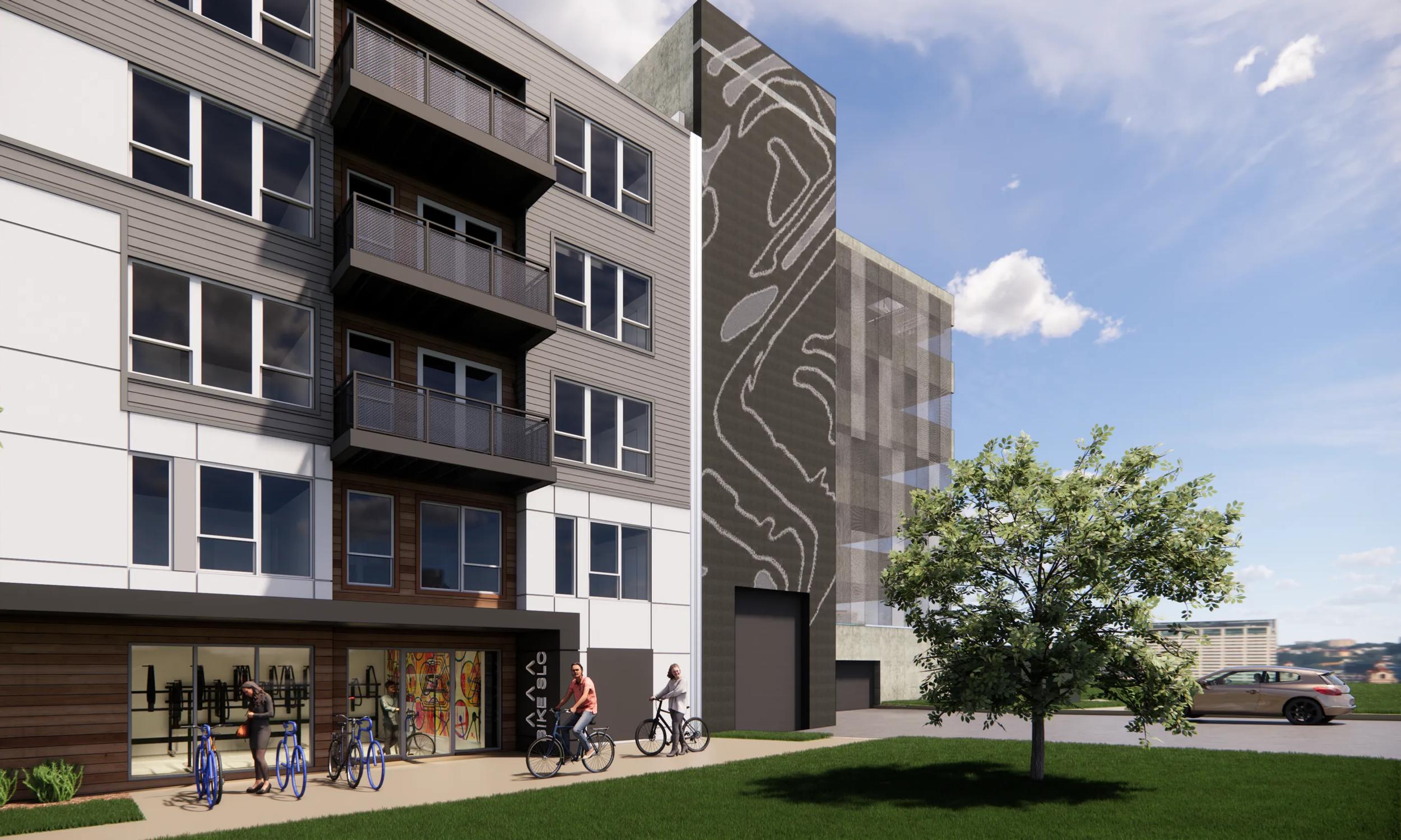 modera marmalade apartments in salt lake city exterior home rendering and bike area