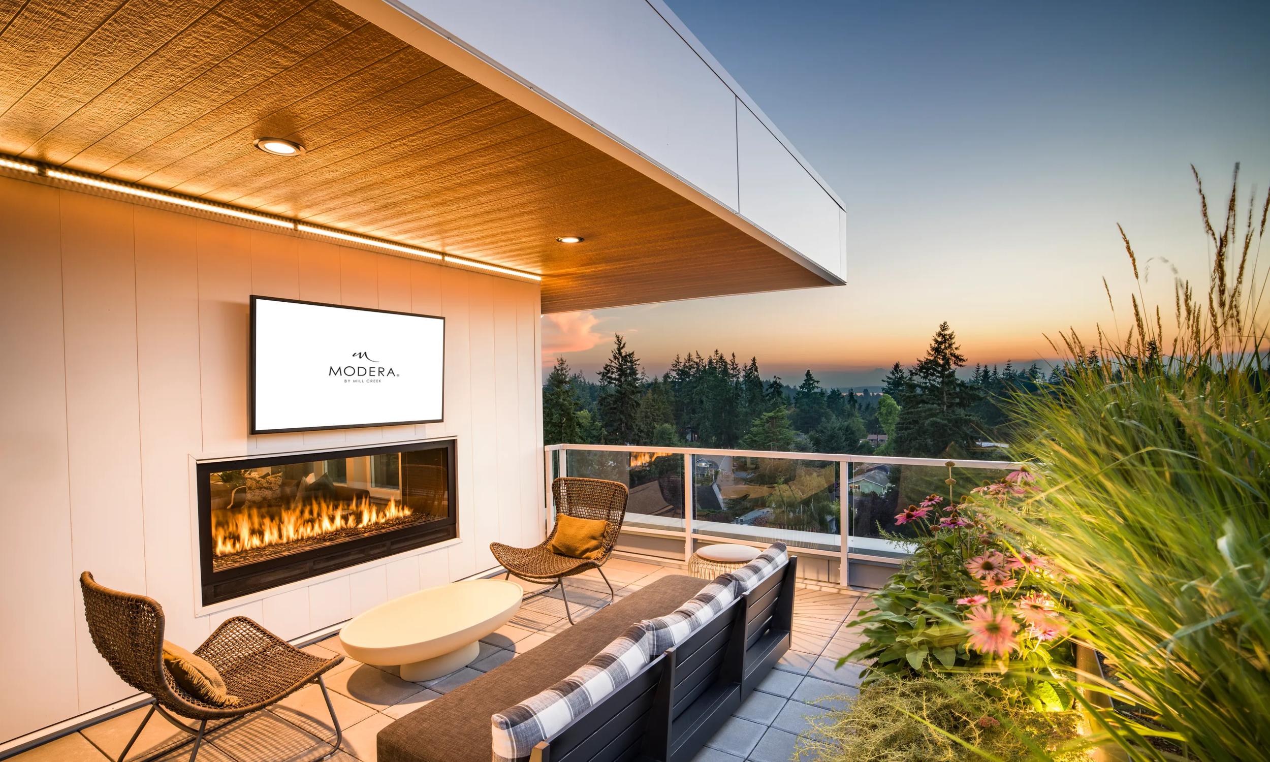 modera shoreline apartments in shoreline wa near seattle community community rooftop lounge with fireplace