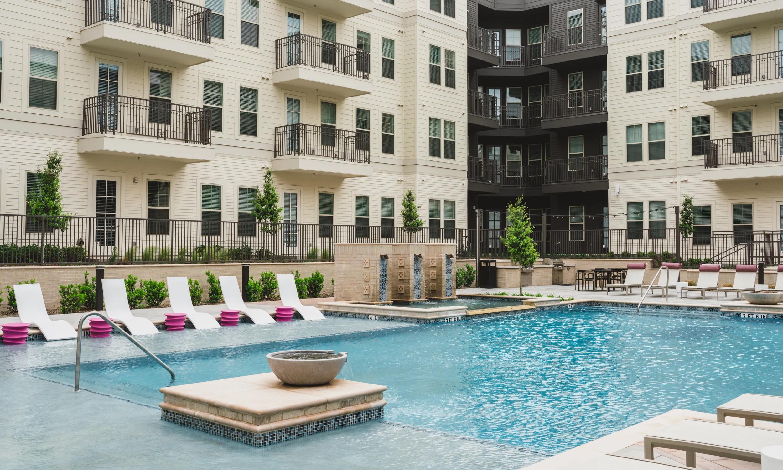 pool and lounge area modera frisco square apartments in frisco tx
