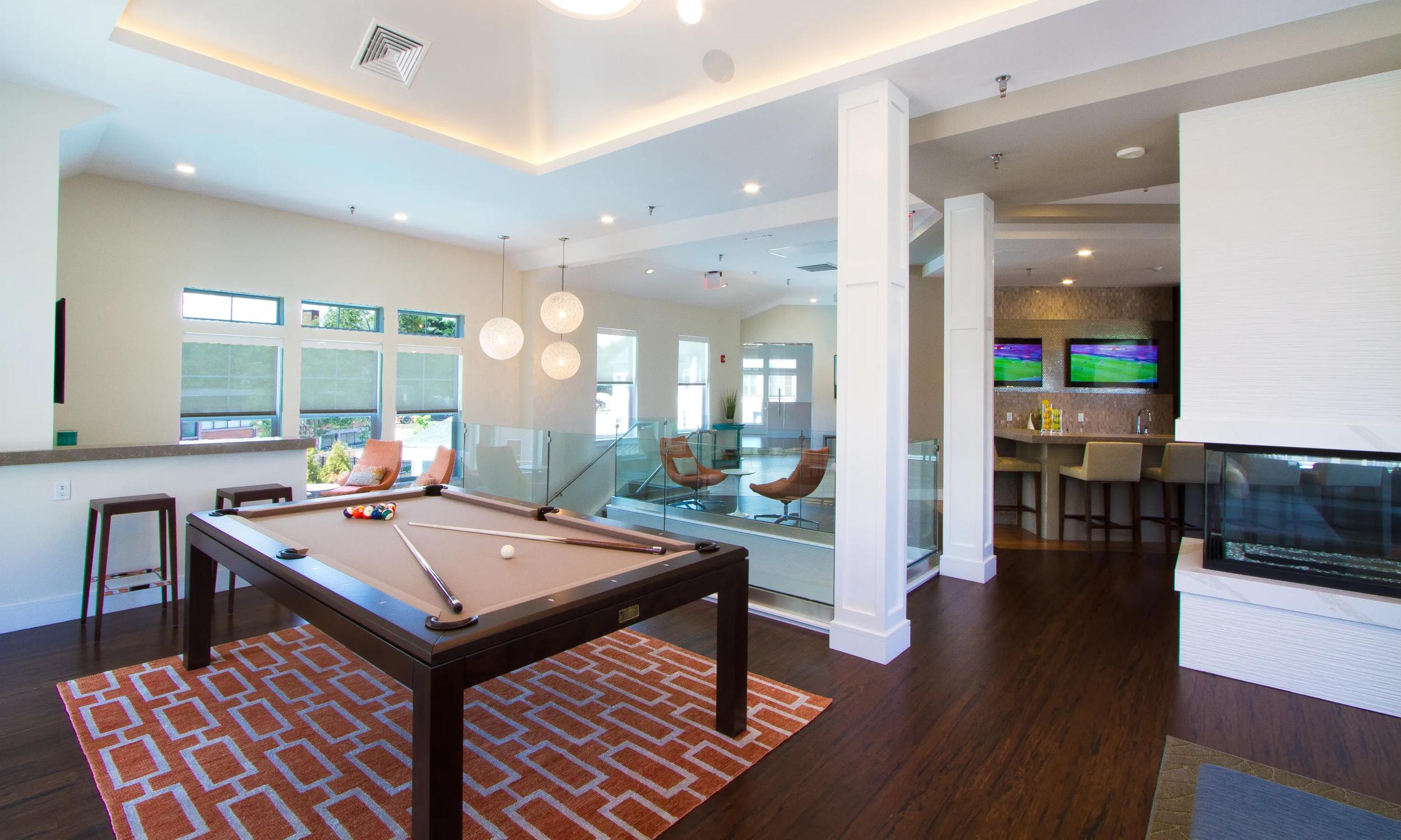 Modera Natick Center game room clubhouse
