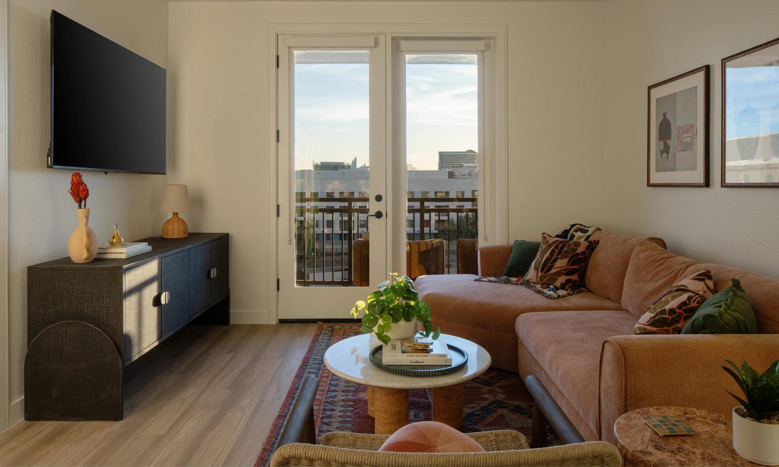 warm living area with patio doors modera rio salado apartment homes for rent in tempe az