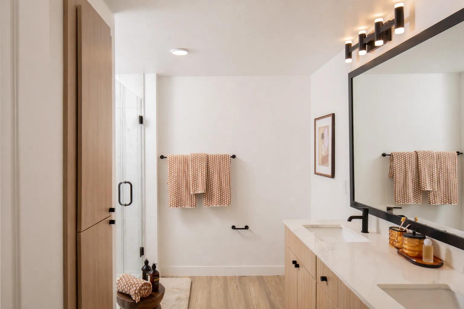 spacious spa like bathroom with double vanity modera rio salado apartment homes for rent in tempe az