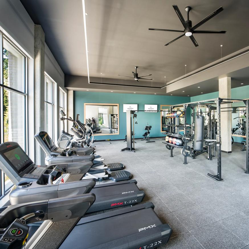 rendering club quality fitness center with aerobic equipment modera shoreline apartment homes for rent in wa