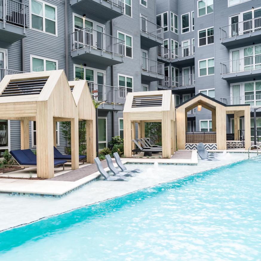 resort style pool with cabanas atlanta apartments modera old ivy
