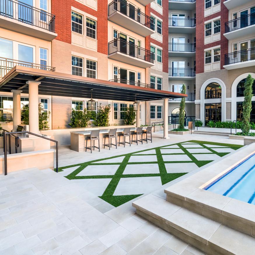 pool deck with city view amenity modera waugh apartment homes for rent in houston