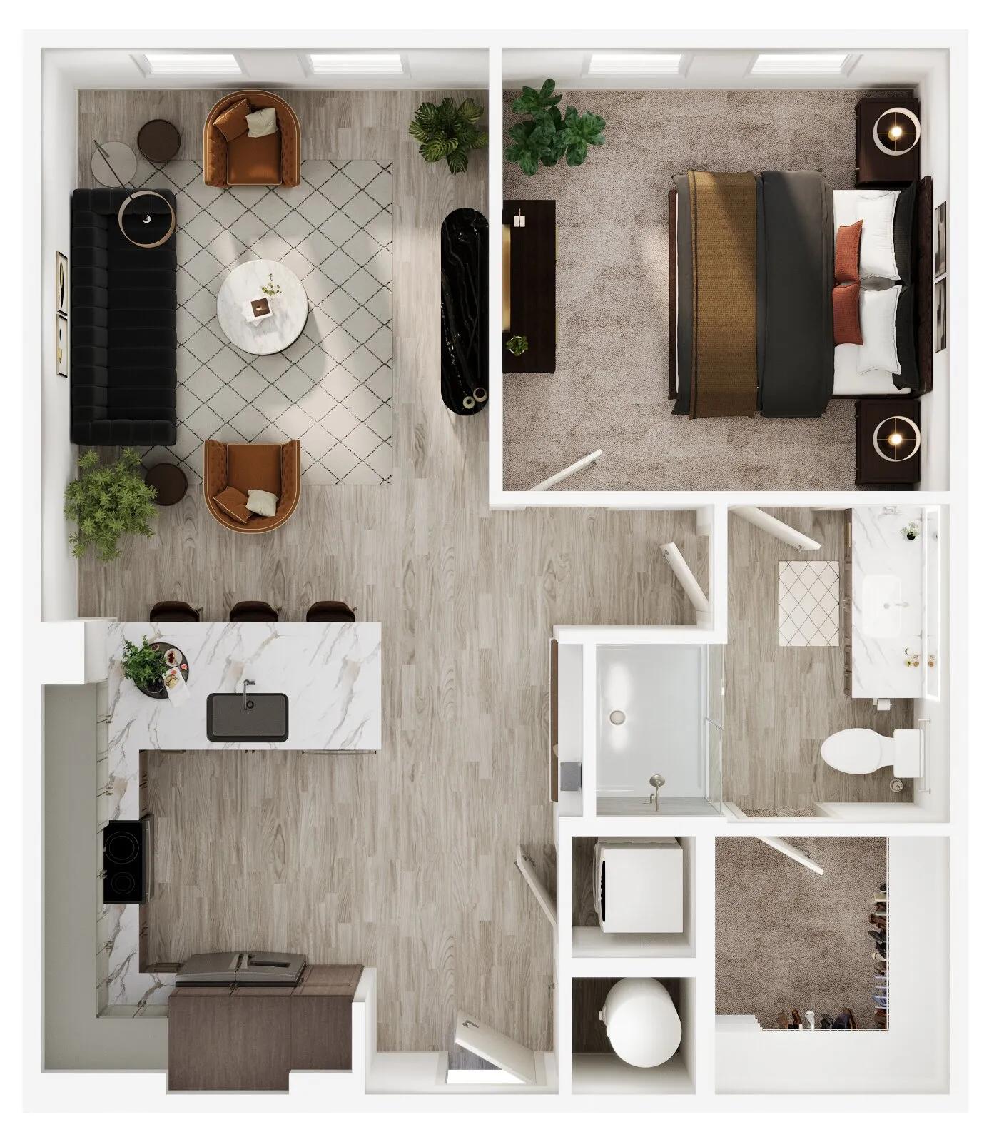 768 square foot one bed one bath floor plan image