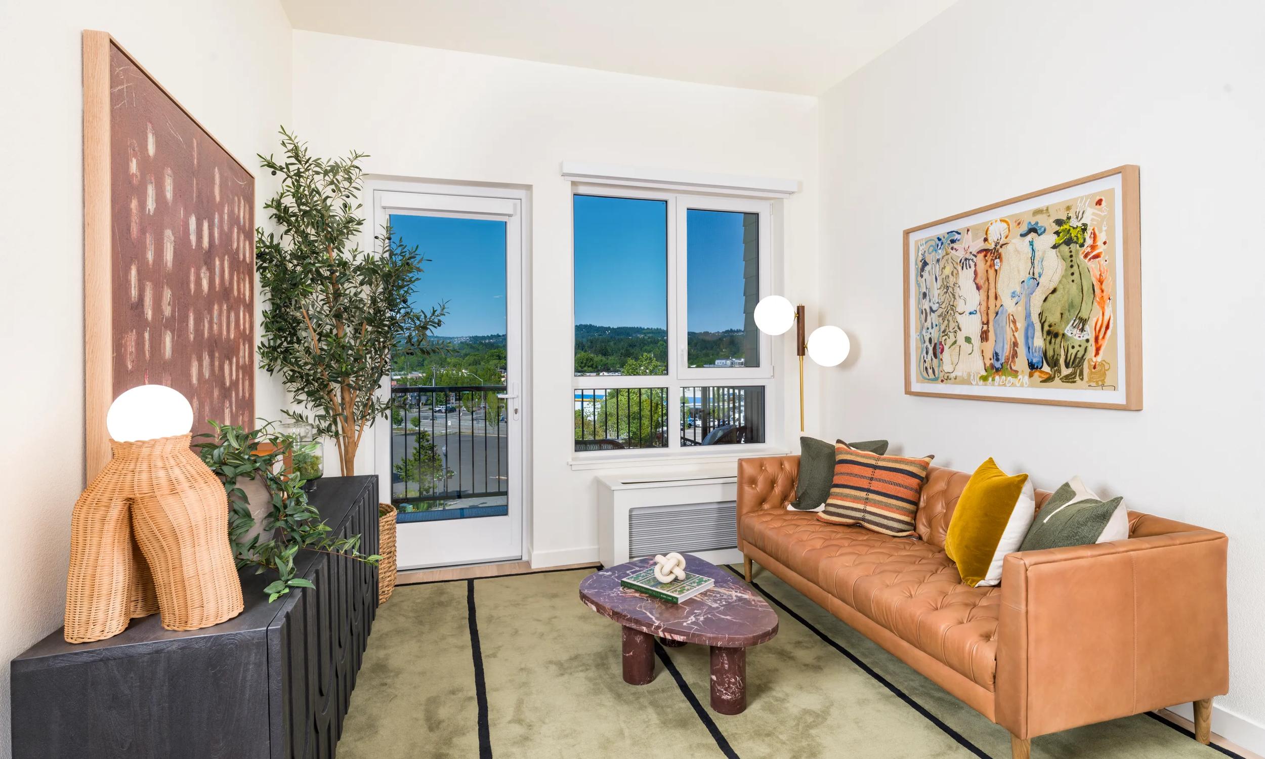 modera beaverton apartments in beaverton or near portland model living area
