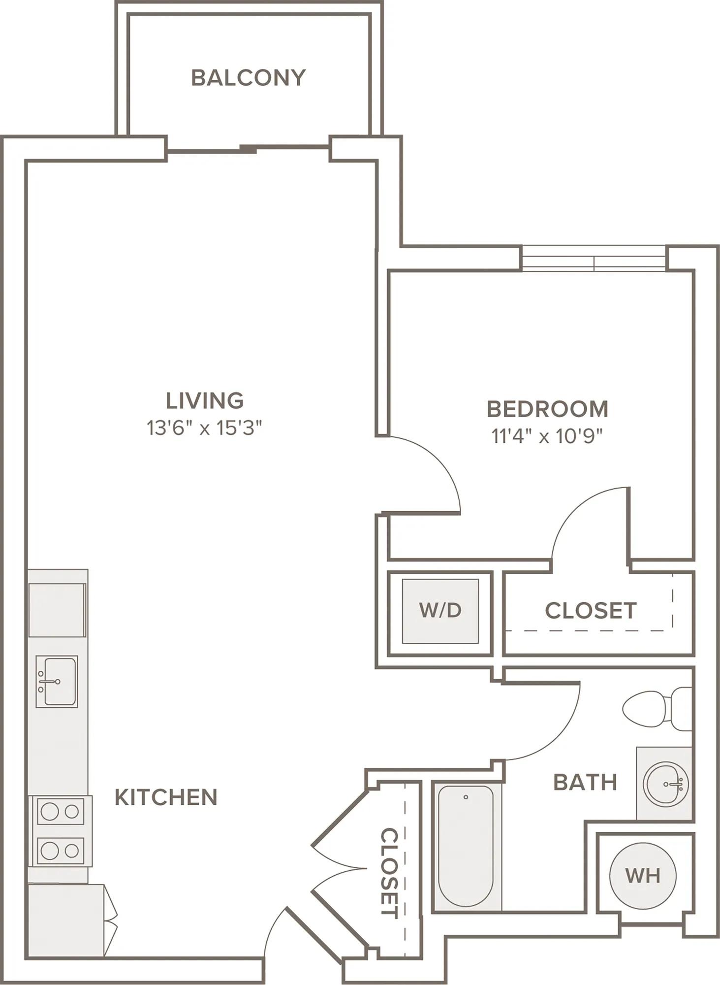 746 square foot one bedroom one bath apartment floorplan image