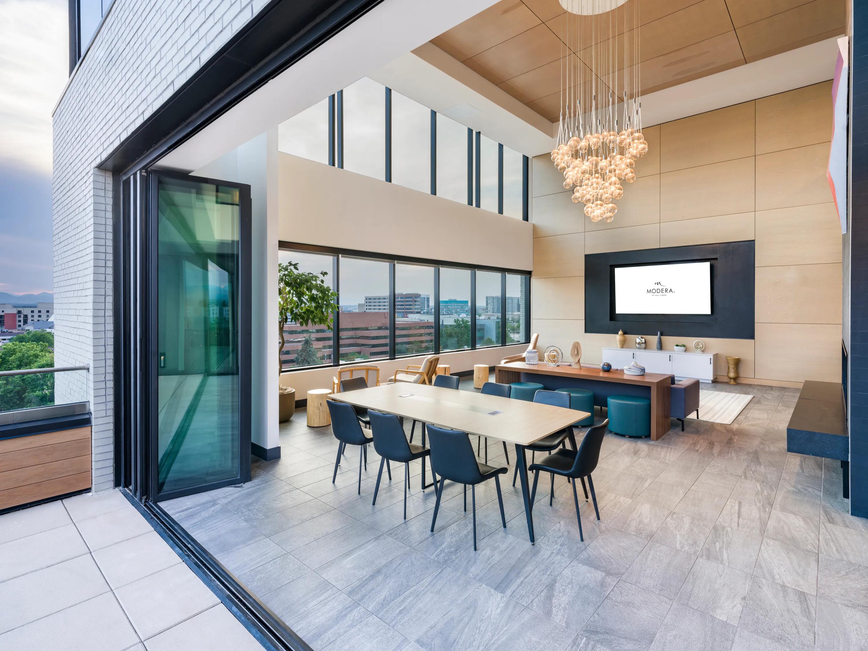 resident clubroom with kitchen modera west wash apartments for rent denver co