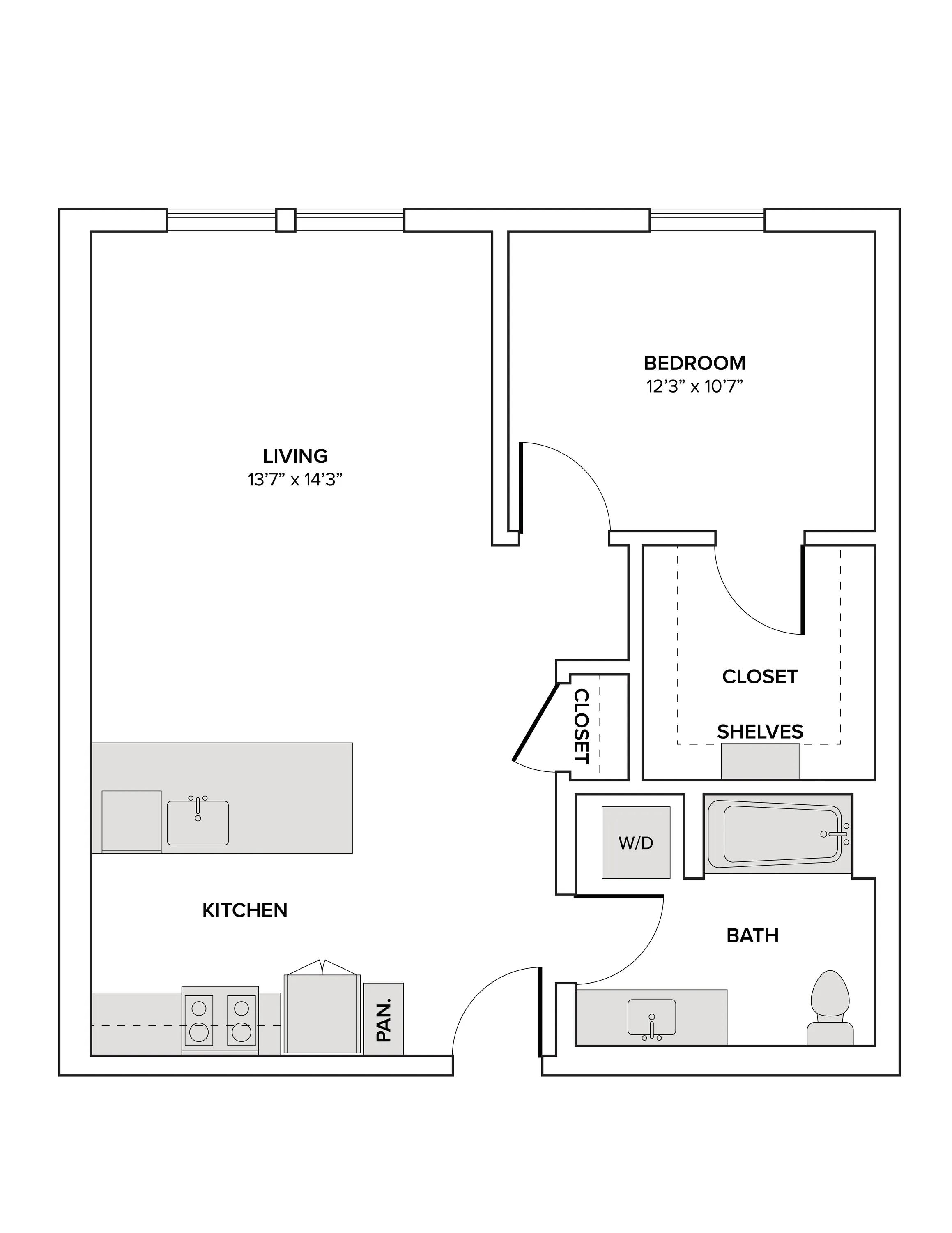 778 square foot one bedroom one bath apartment floor plan image