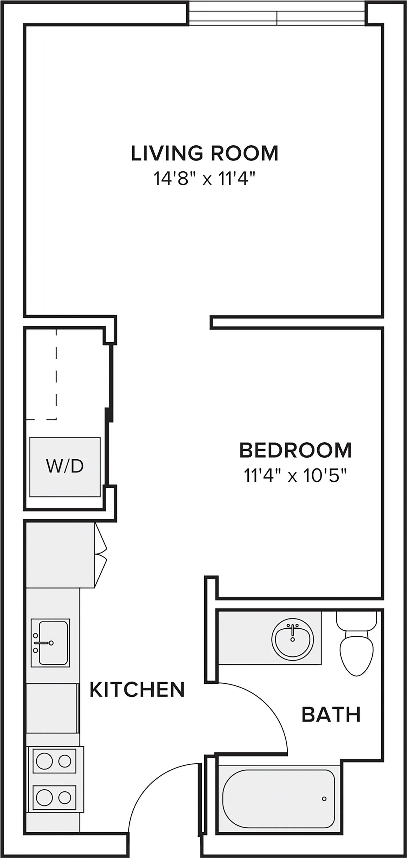 518 square foot one bed one bath apartment floor plan in Portland, OR