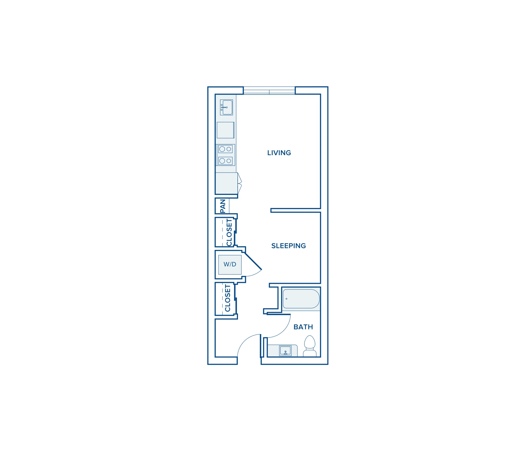 533 square foot studio one bath apartment floor plan in Seattle, WA