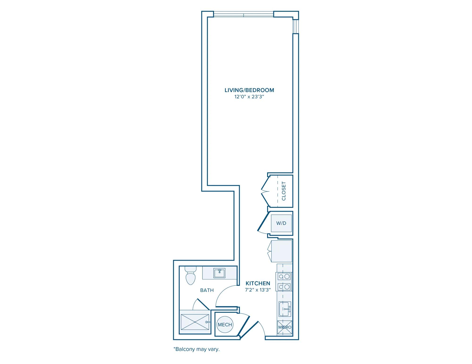 462-513 square foot studio one bath apartment floor plan in D.C.