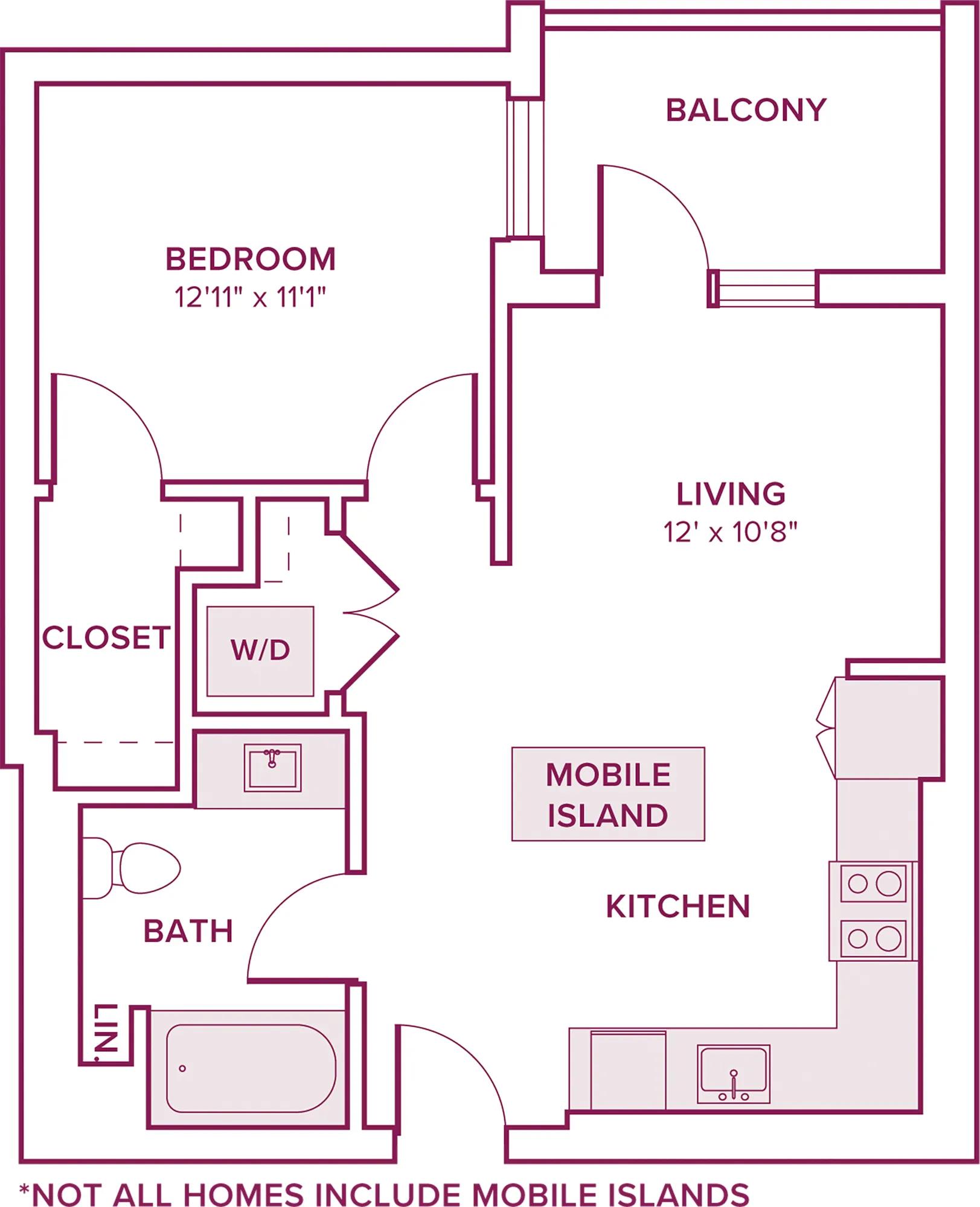 562 square foot one bed one bath floor plan in Argyle, CA