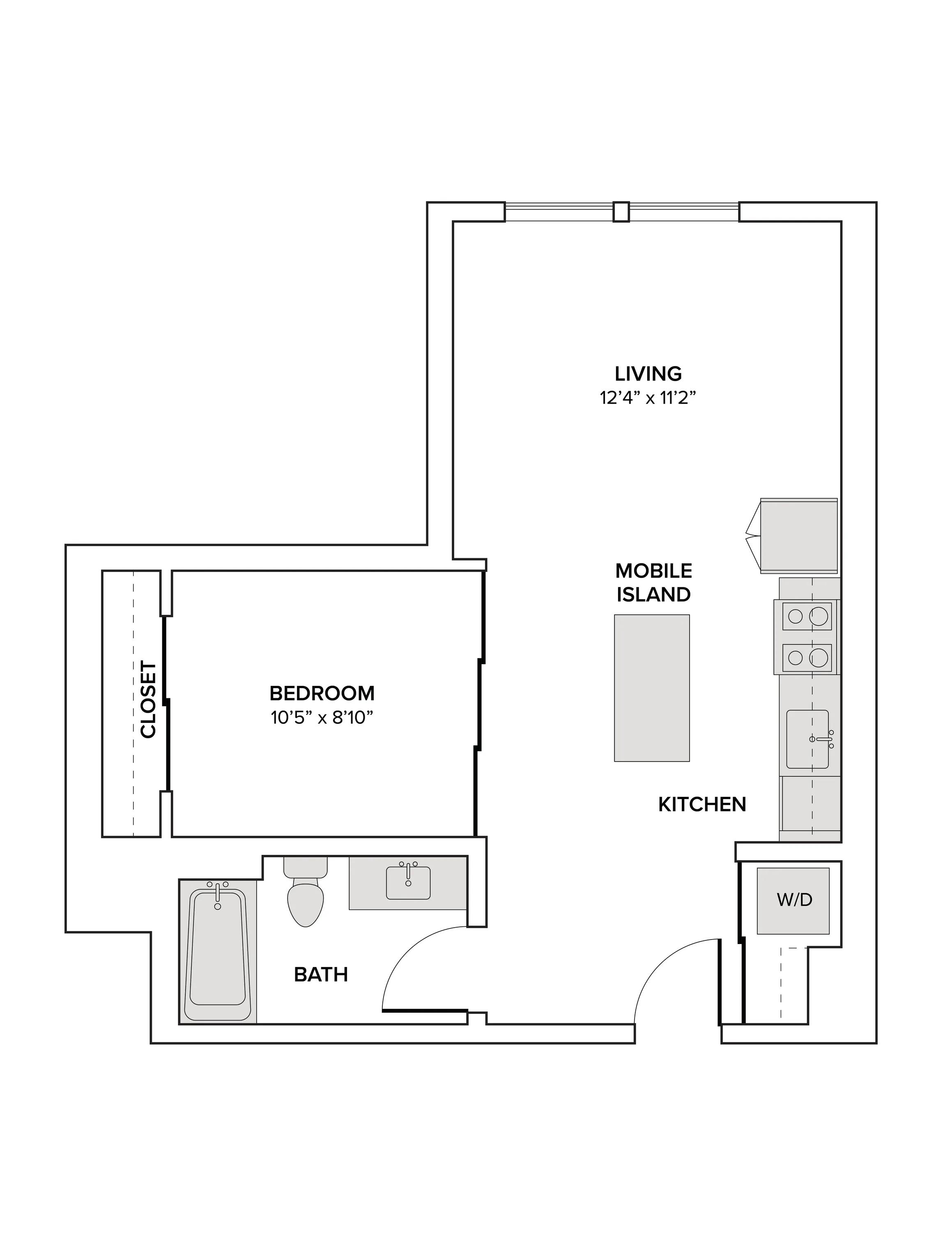 597 square foot one bedroom one bath apartment floor plan image