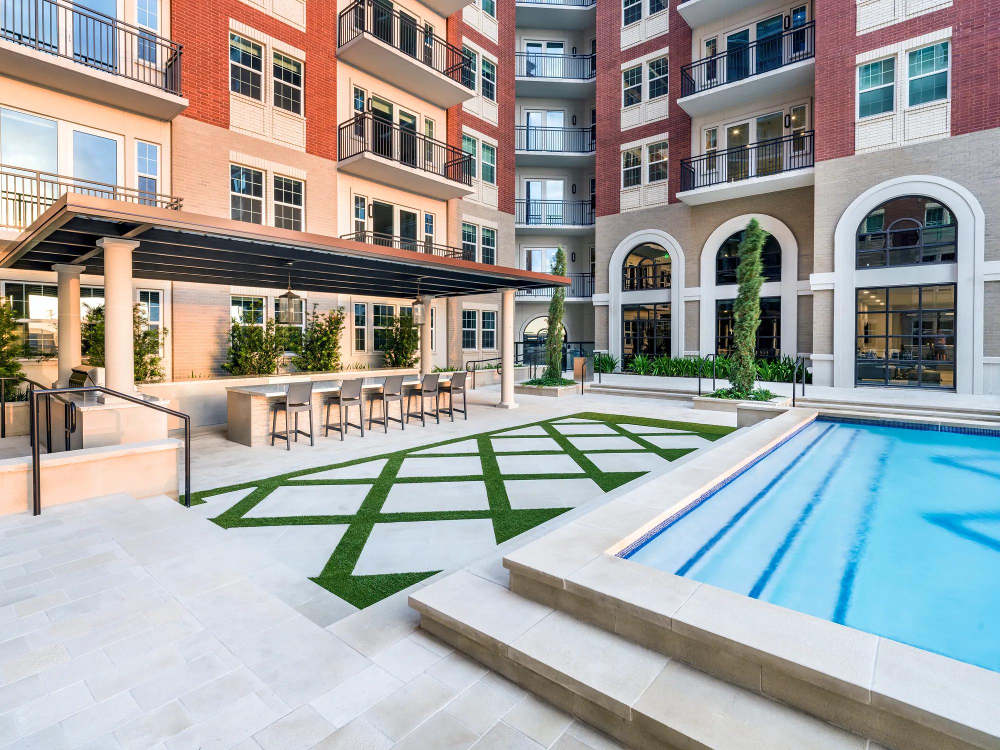 pool and sundeck overlooking city view rendering modera waugh apartment homes for rent in houston texas