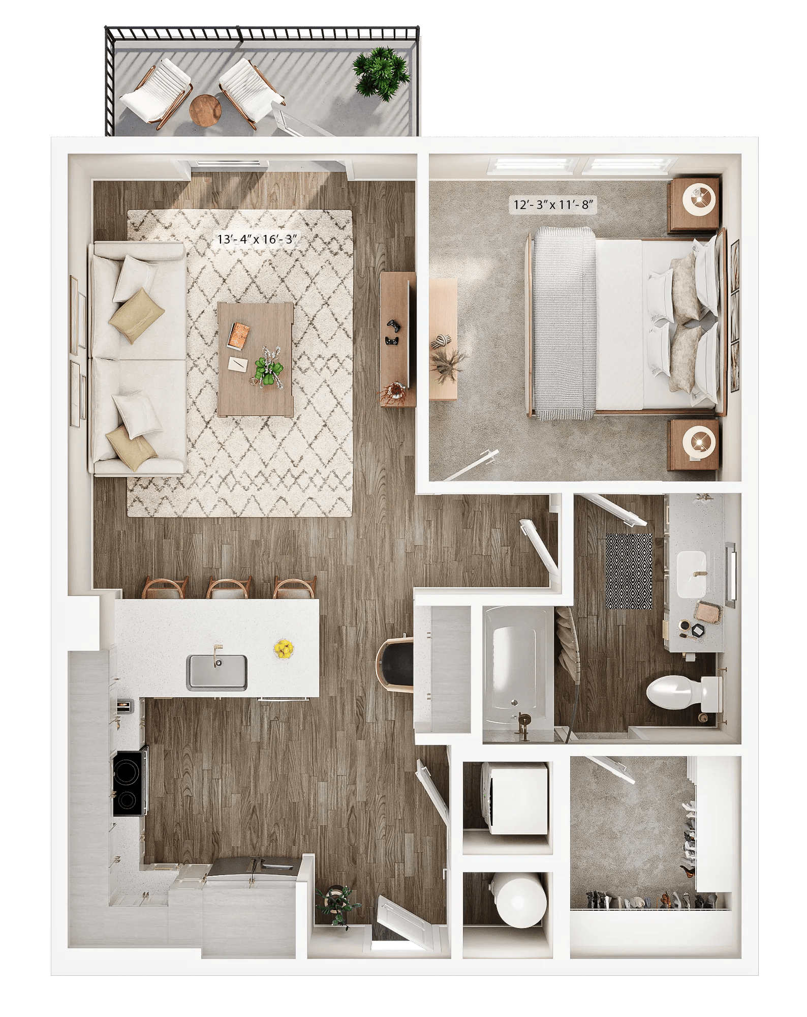 742 square foot one bedroom one bath apartment floor plan image