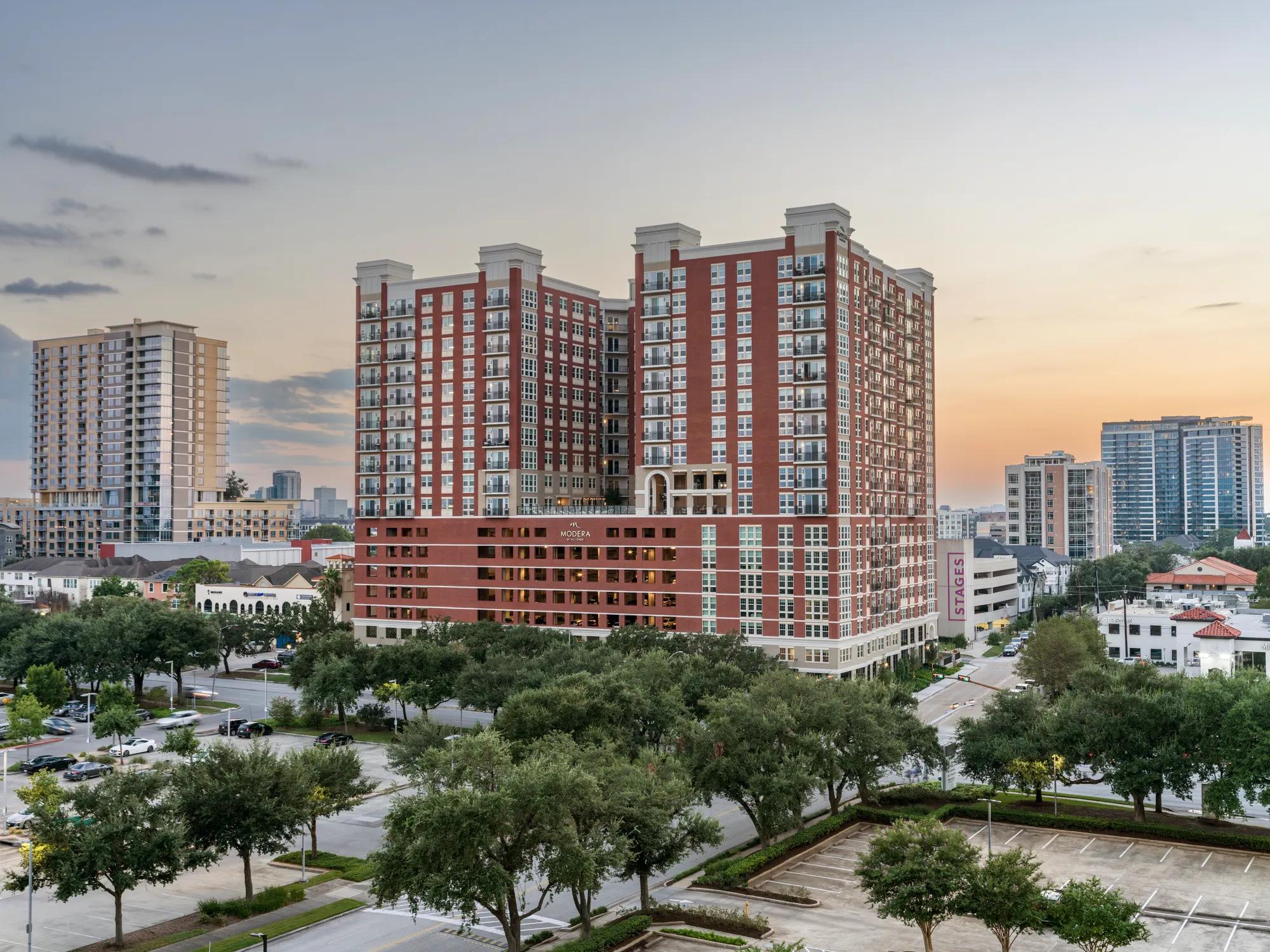 exterior of Modera Waugh apartments in downtown Houston TX