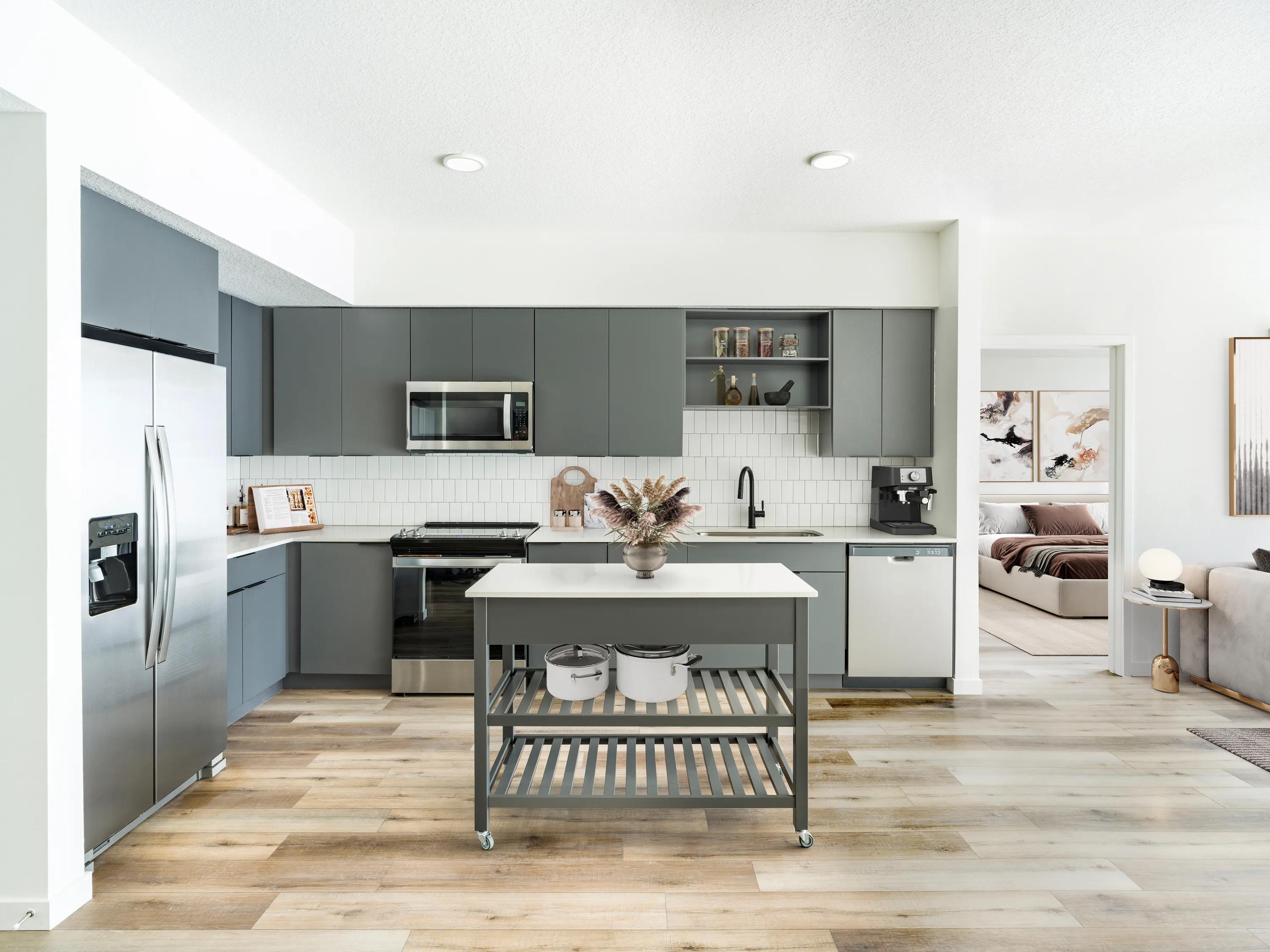 stainless steel appliances and dark cabinetry modera encore apartments in tampa fl