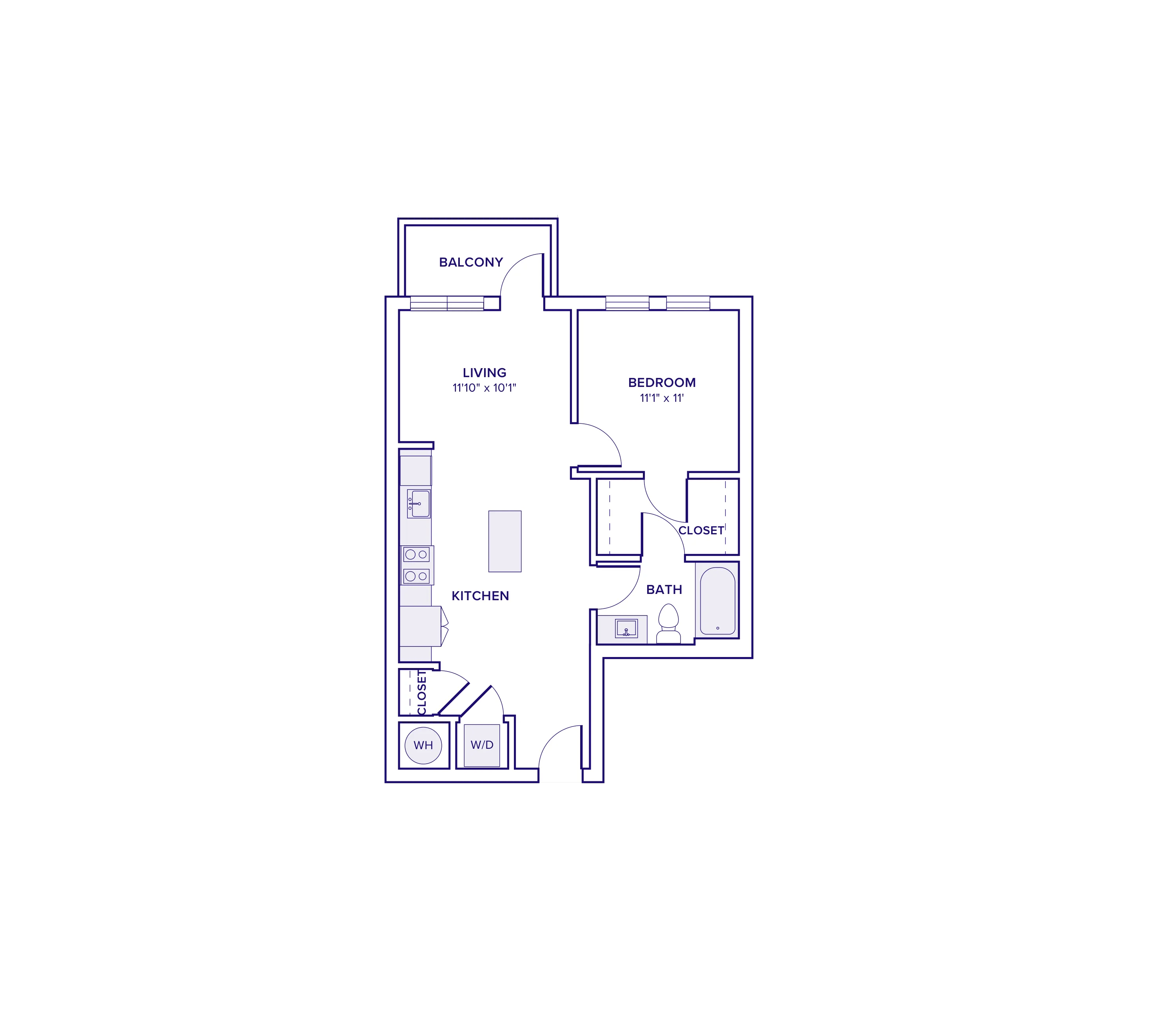 746 square foot one bed one bath apartment floor plan in Atlanta, GA