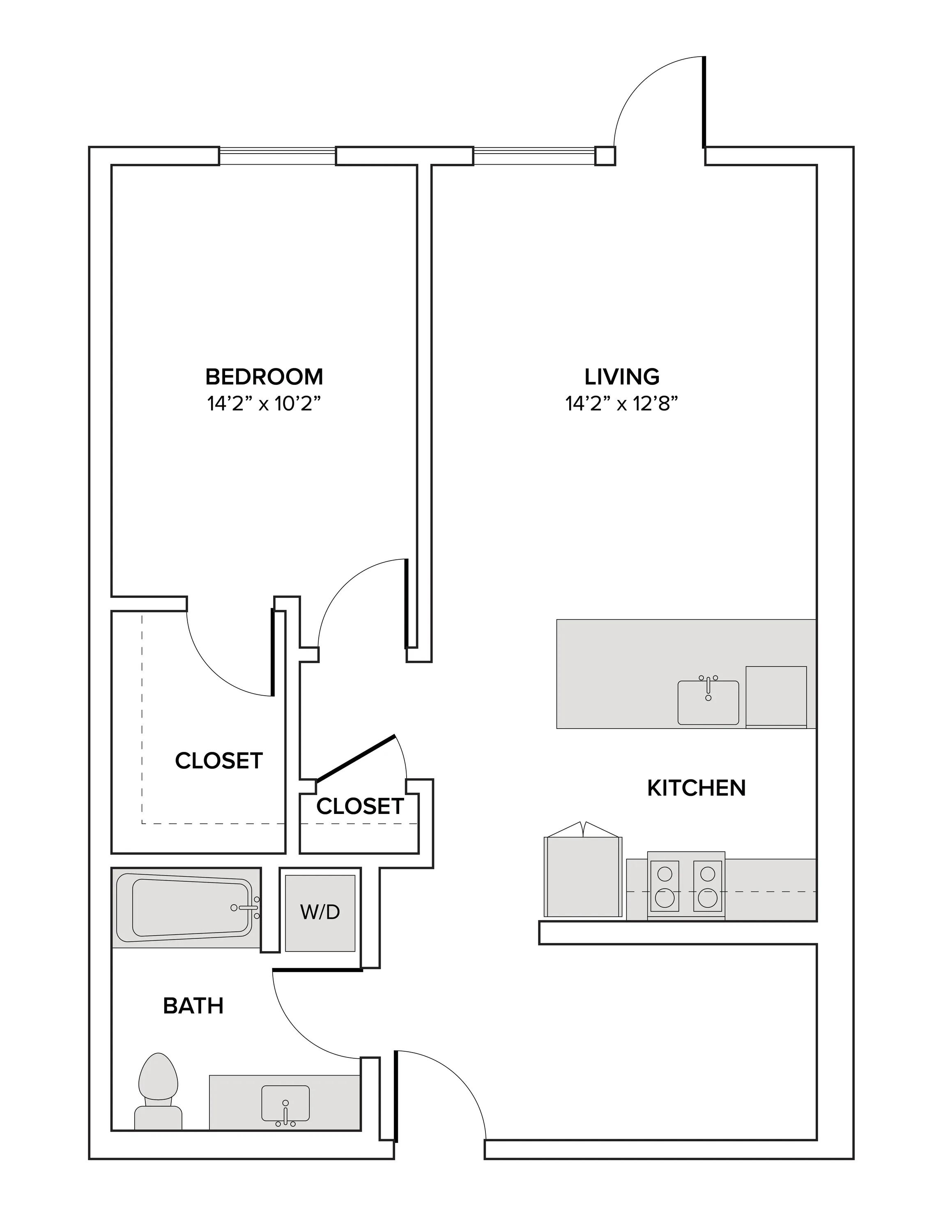 886 square foot one bedroom one bath with a den apartment floor plan image