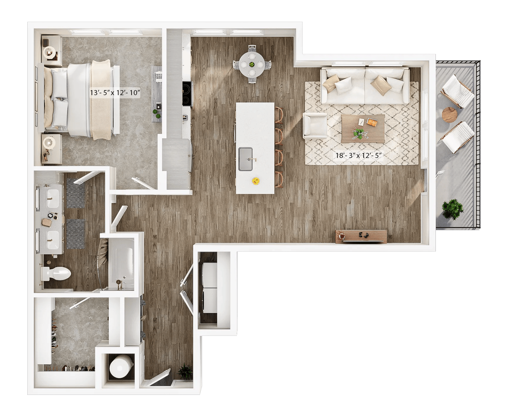 1007 square foot one bedroom one bath apartment floor plan image
