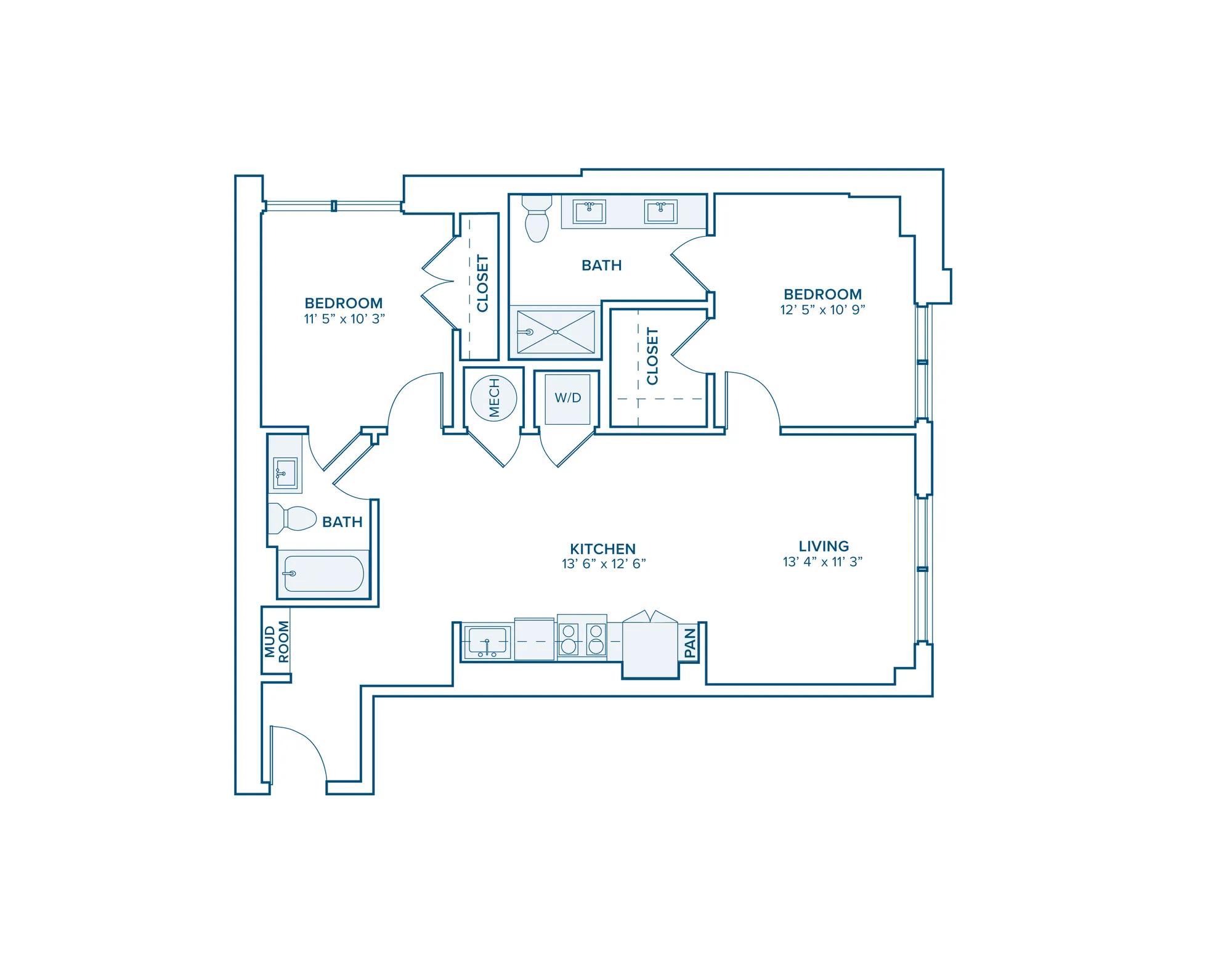 B02: Spacious 2 Bed 2 Bath in Nashville | 1054 sq ft