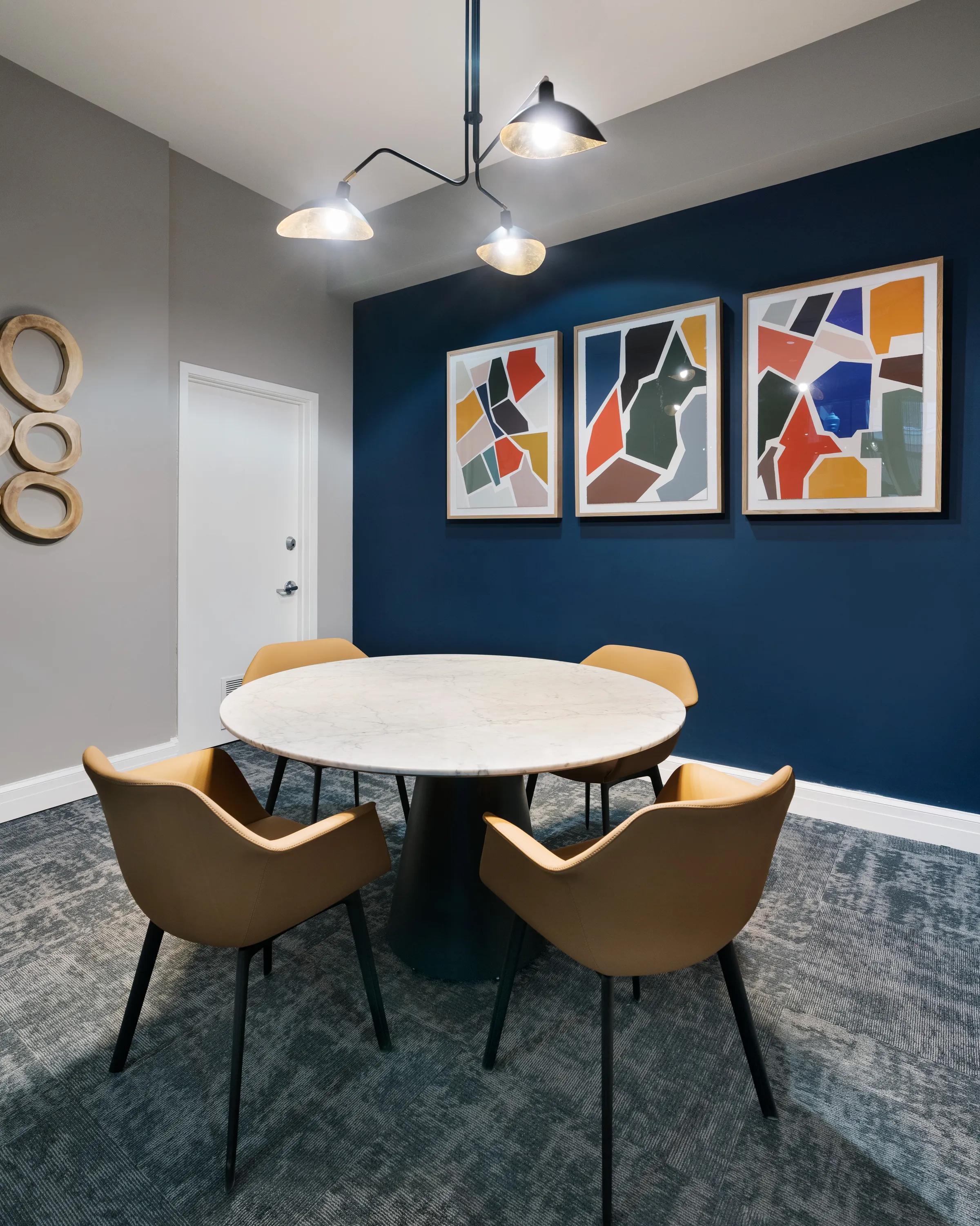 work from home conference room with art on wall metropolitan at 40 park apartment homes for rent in morristown nj