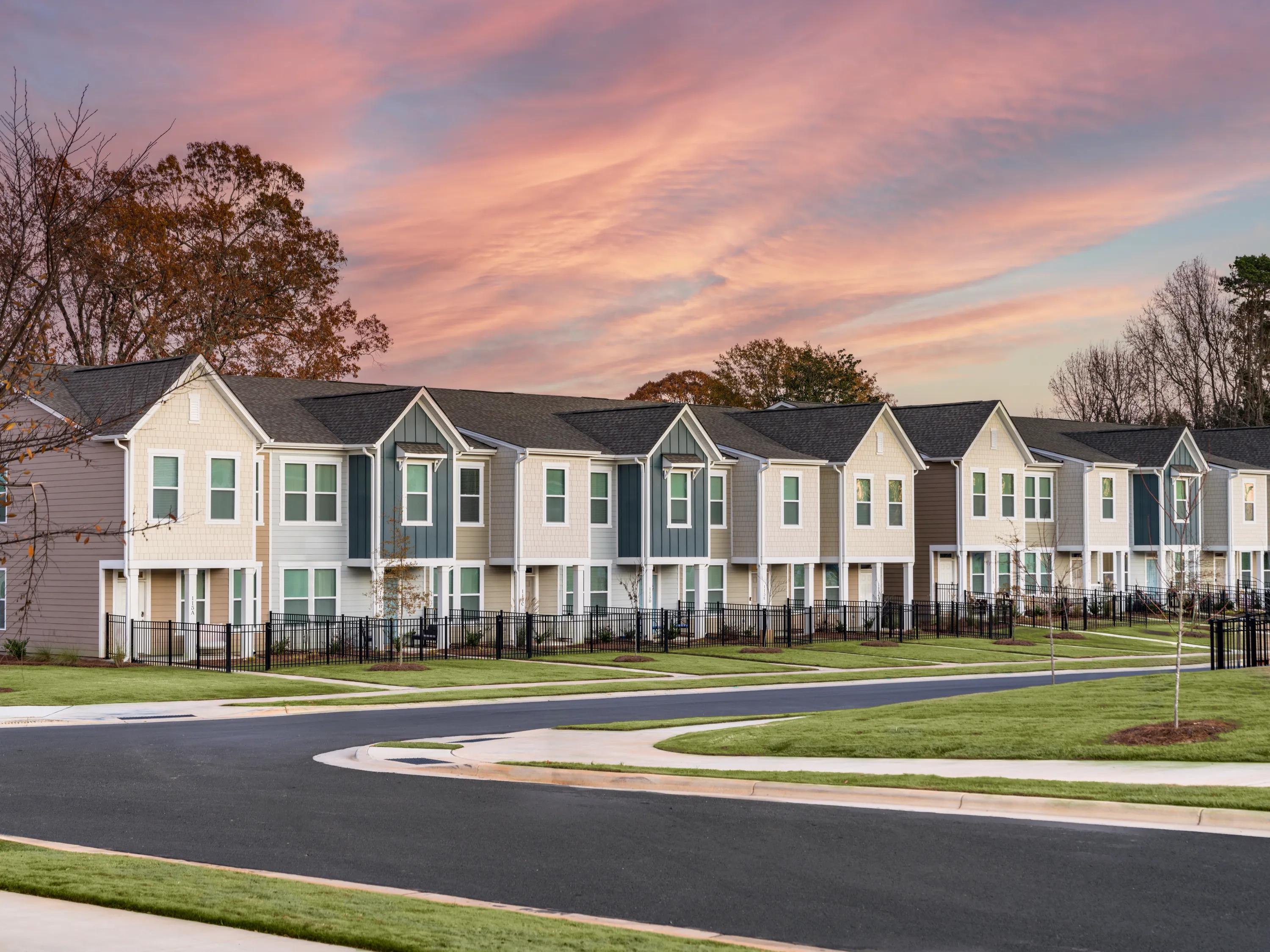 exterior at sunset amavi mooresville homes for rent