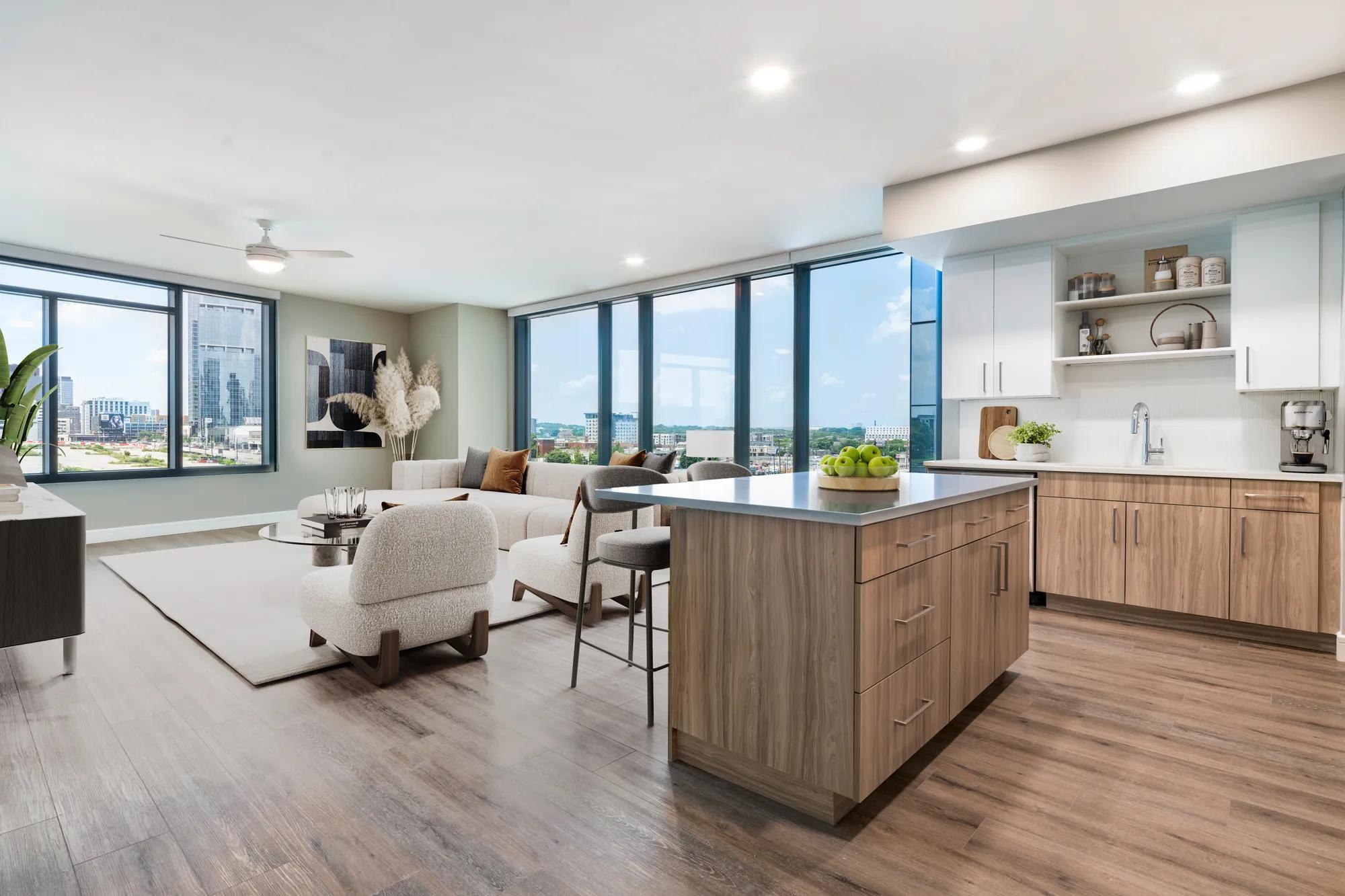 Large chef’s island with built-in storage