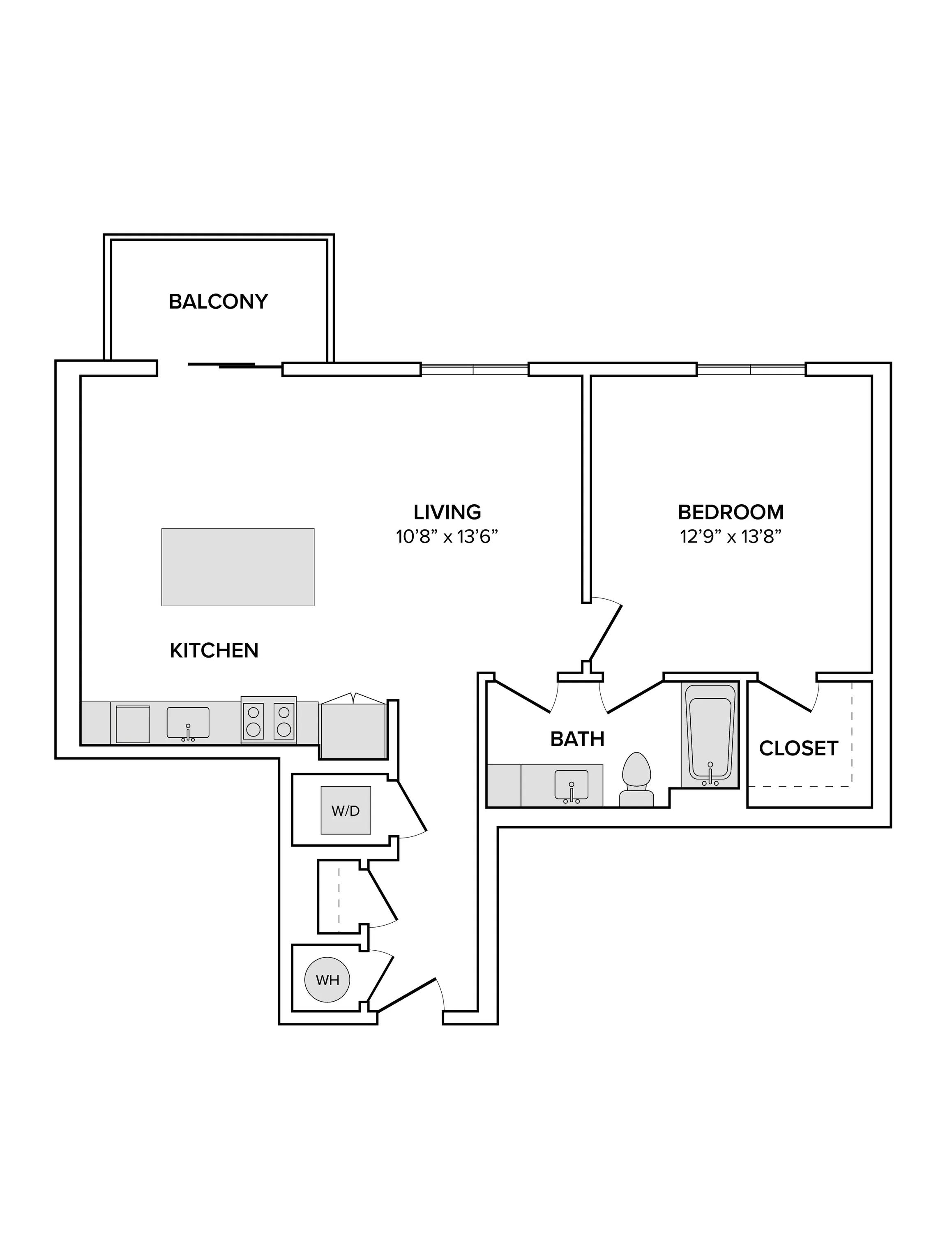 844 square foot one bed one bath floor plan image