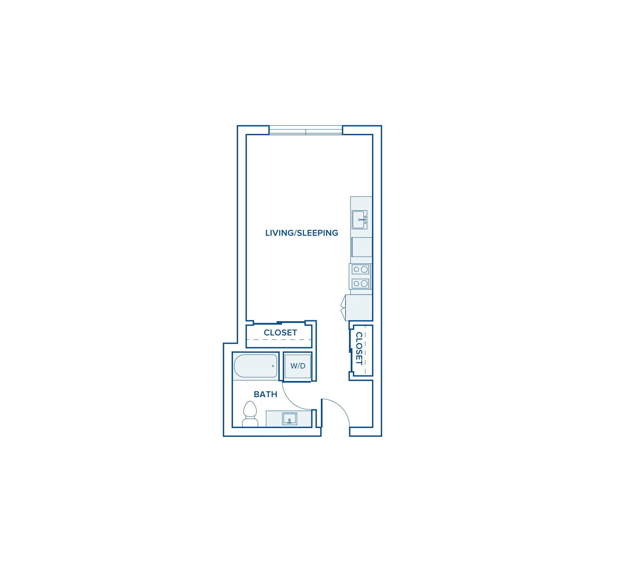 538 square foot studio one bath apartment floor plan in Seattle, WA