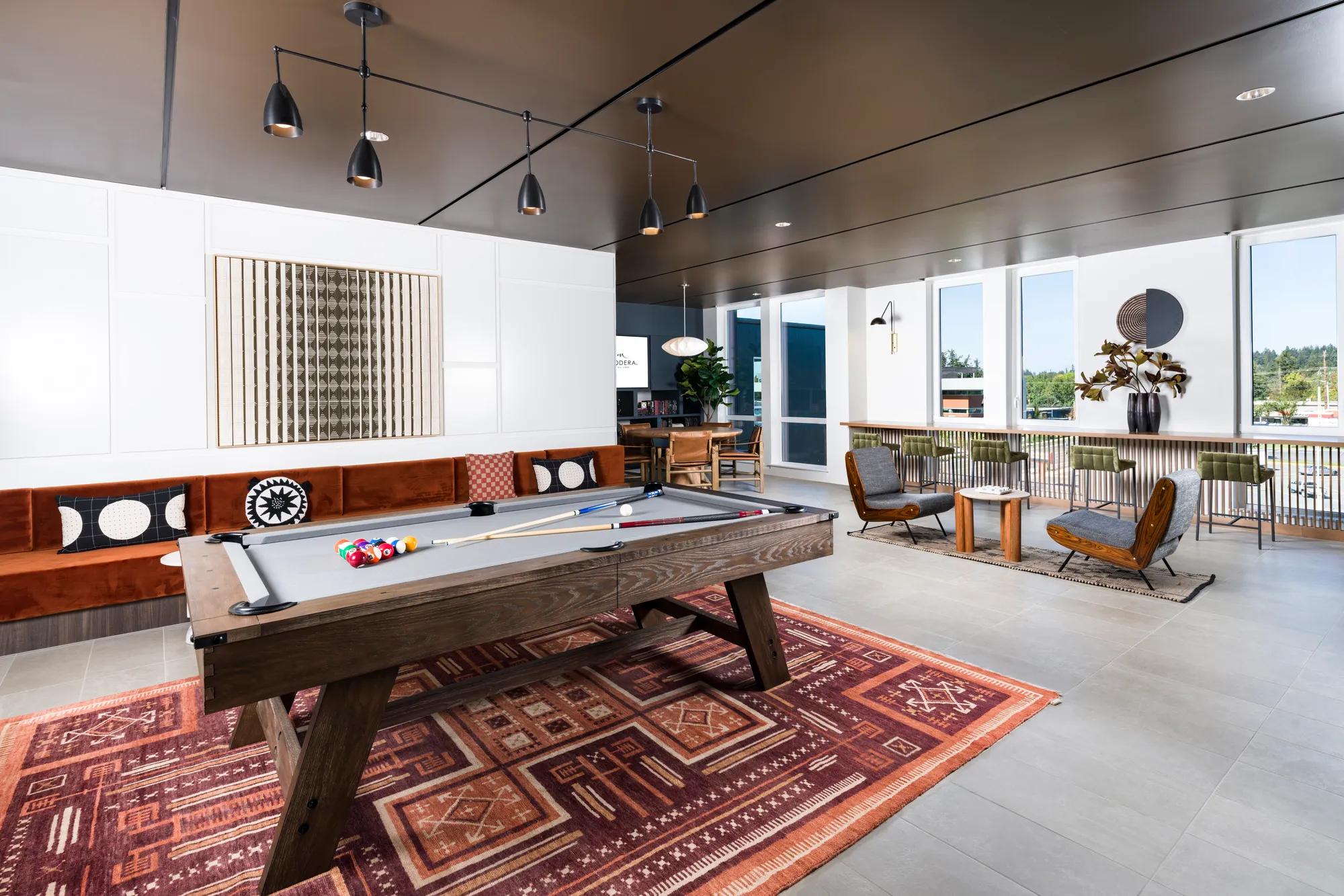 clubhouse and game room rendering modera raleigh hills beaverton oregon apartment homes for rent