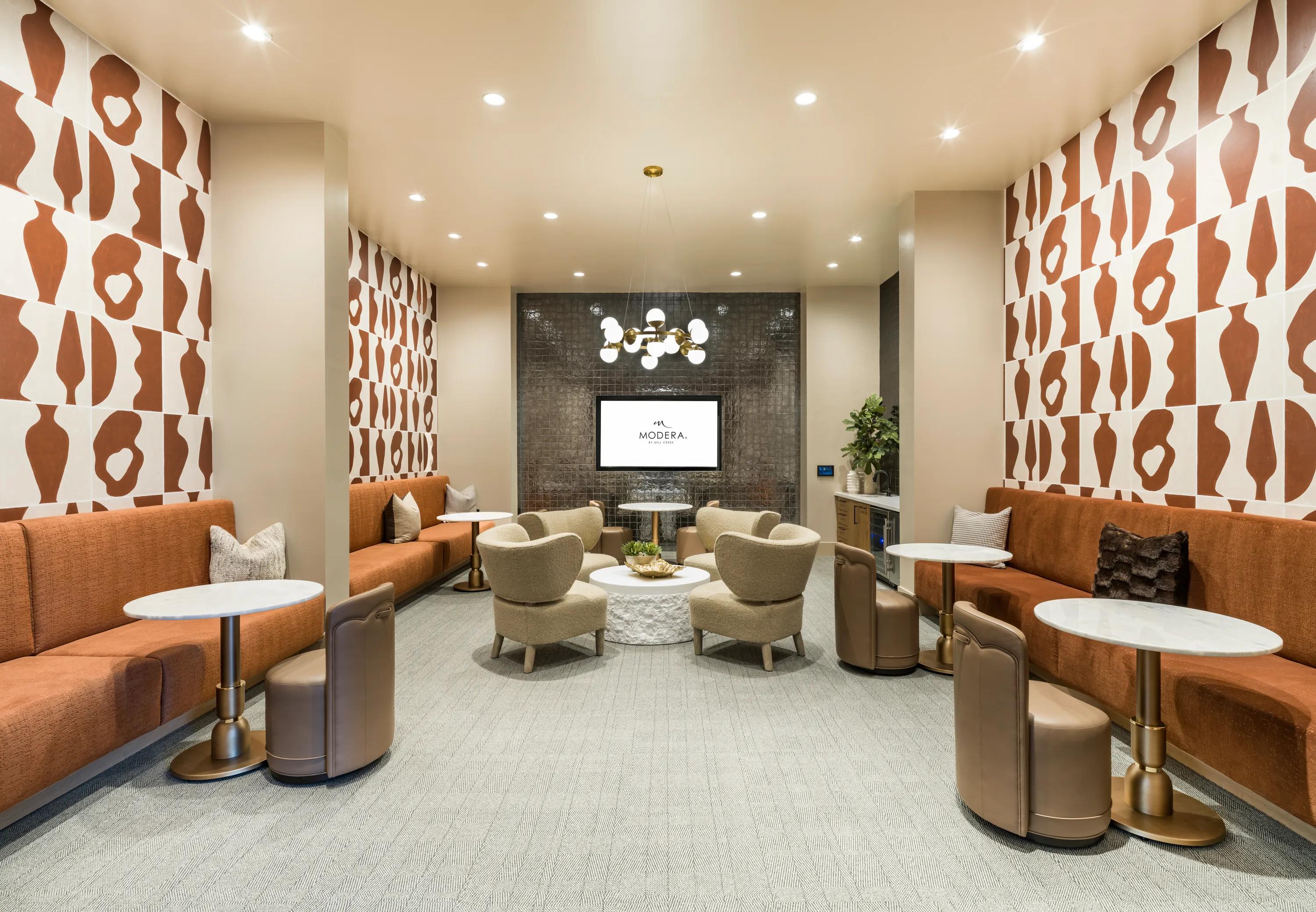 wine room with high end finishes and tv modera reserve apartment homes for rent in scottsdale az