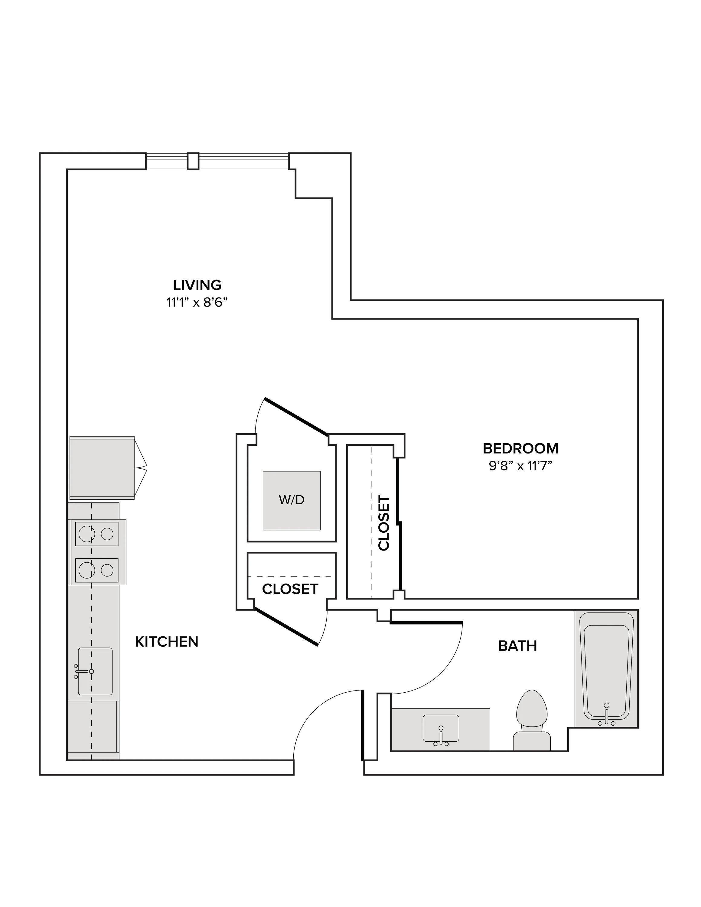 536 square foot studio one bath apartment floor plan image