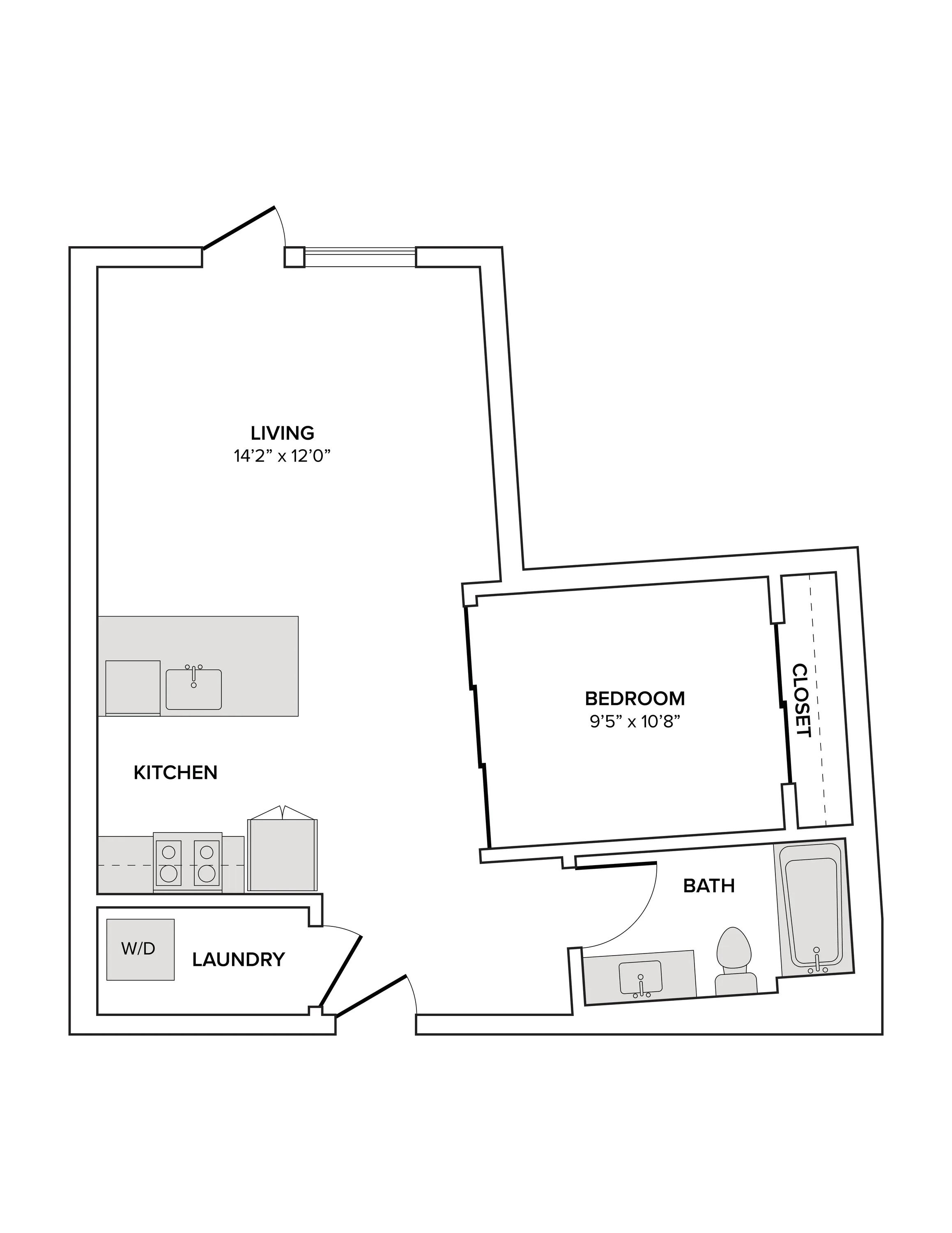 661 square foot one bedroom one bath apartment floor plan image