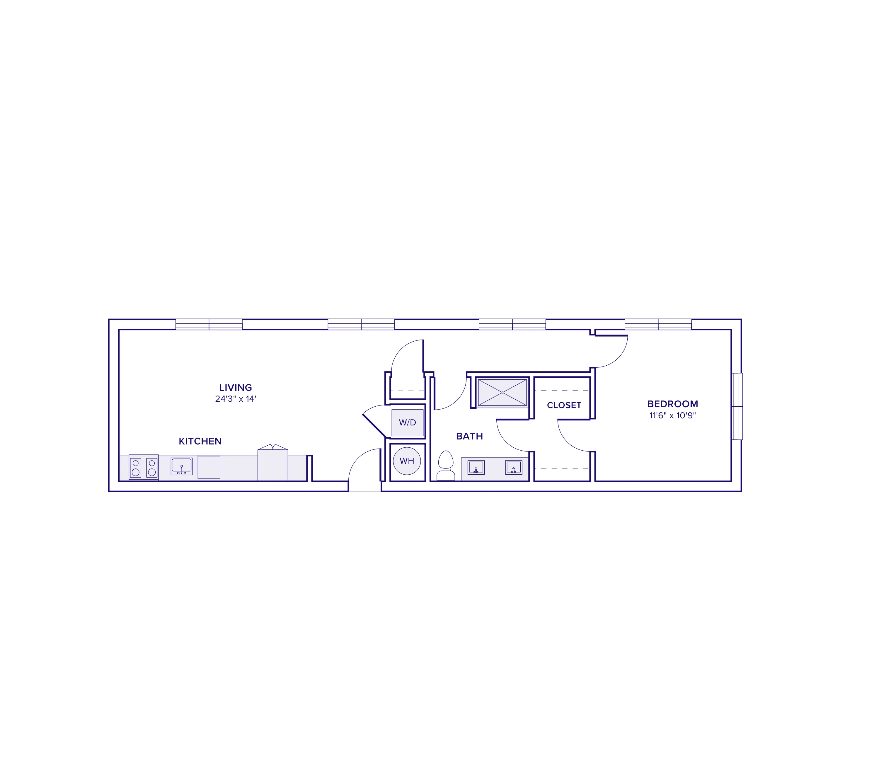 832 square foot one bed one bath floor plan in Atlanta, GA
