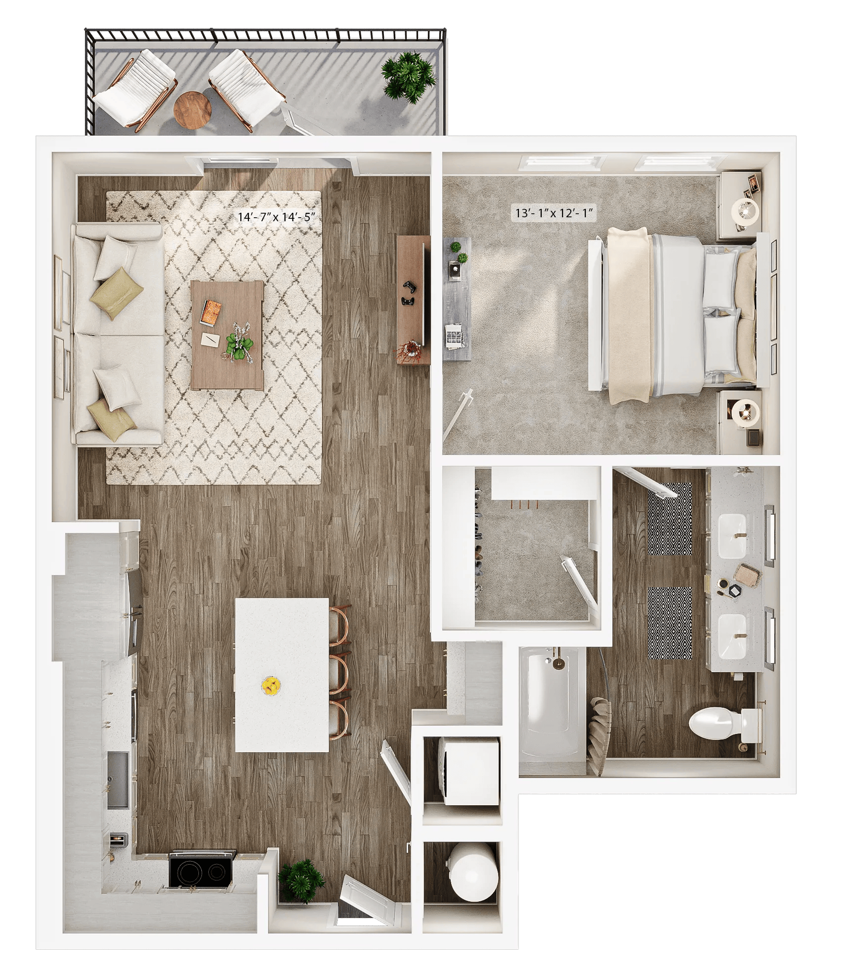 817 square foot one bedroom one bath apartment floor plan image