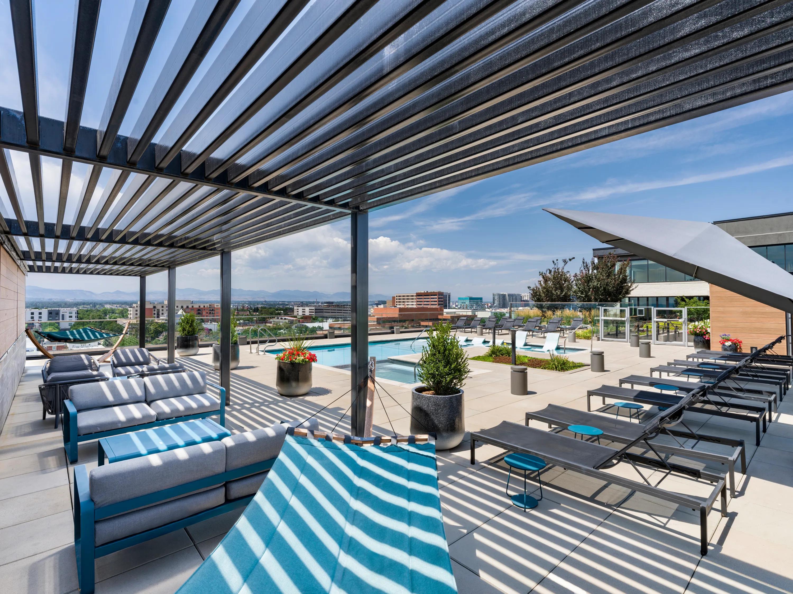 poolside cabana seating modera west wash apartments for rent denver co