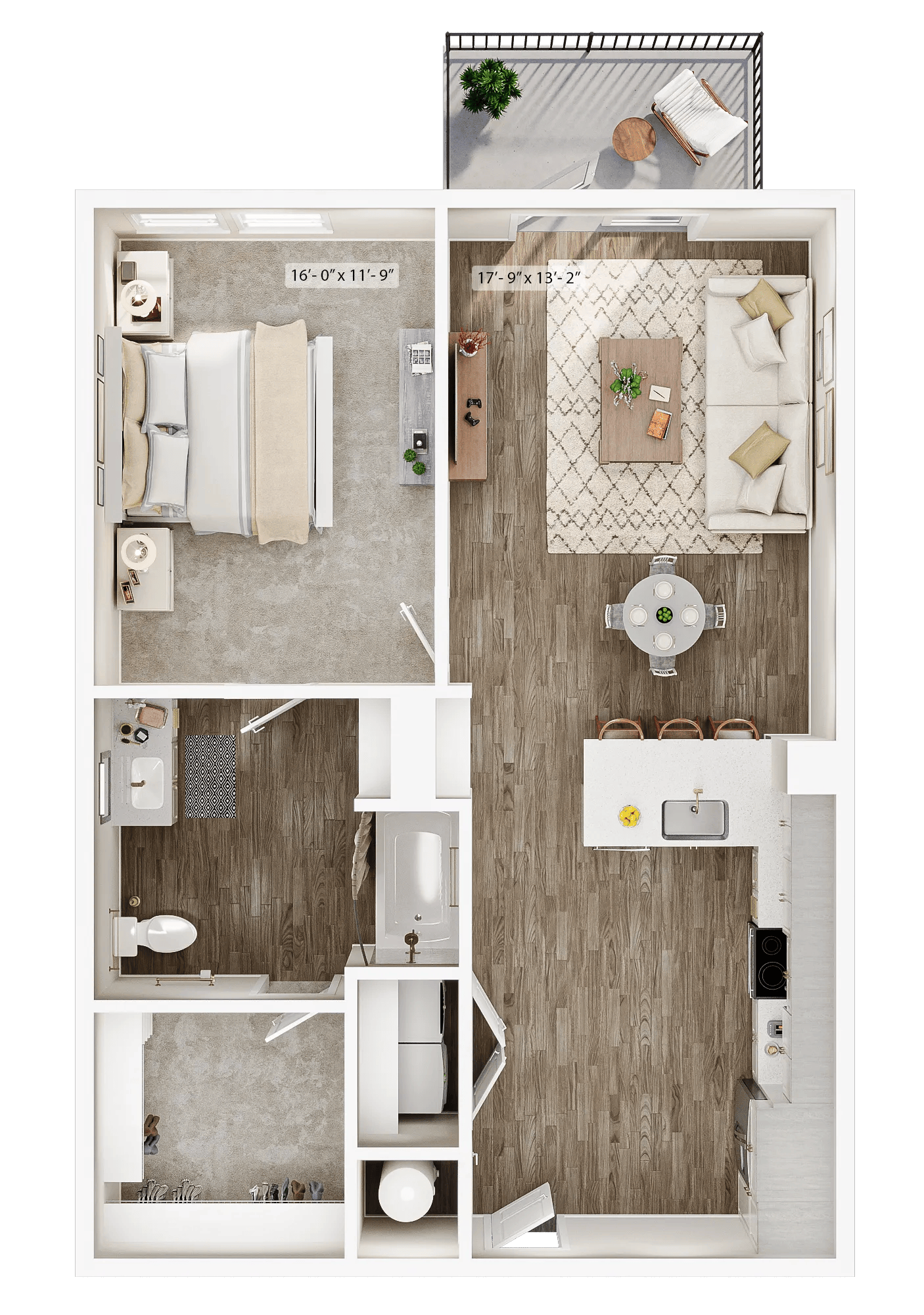 875 square foot one bedroom one bath apartment floor plan image