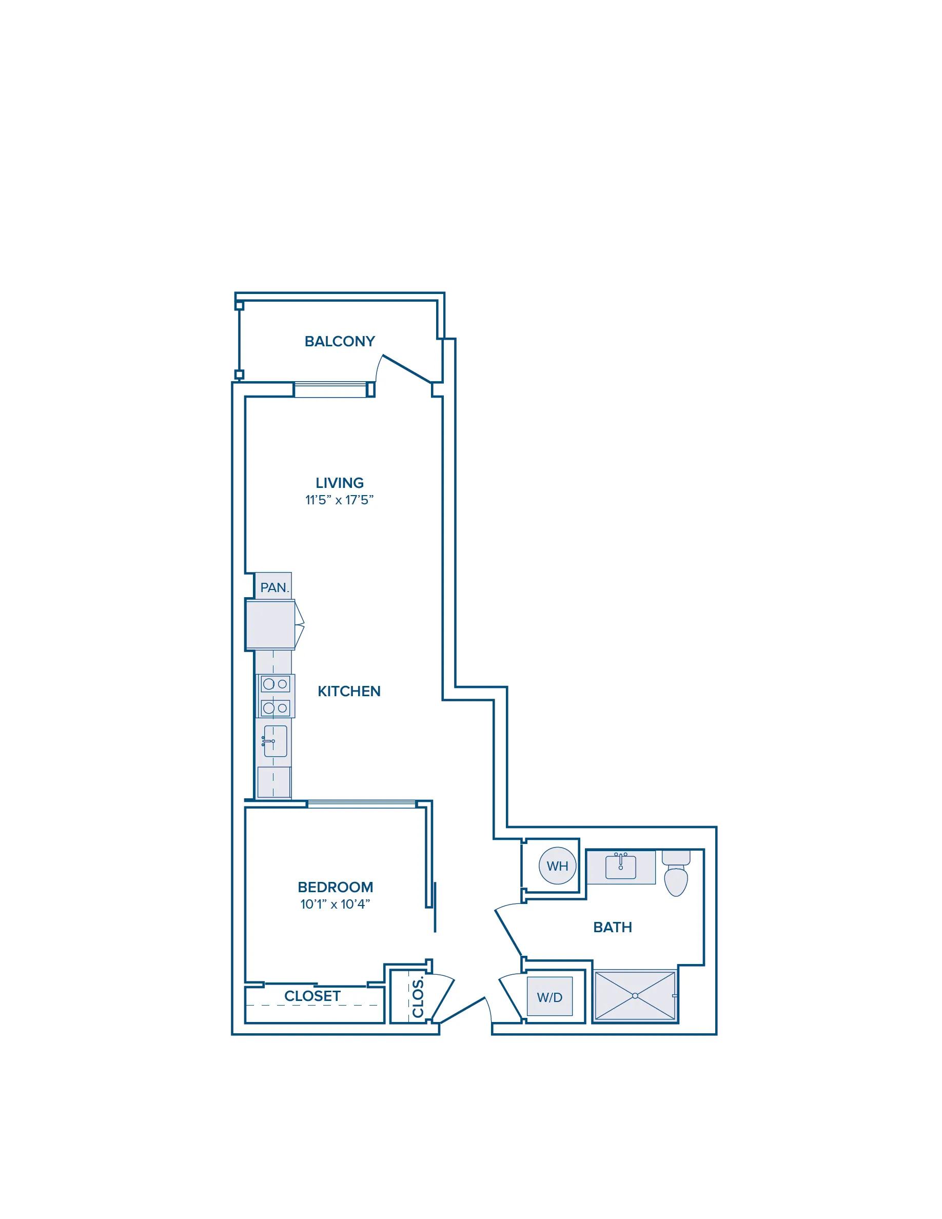 655 square foot one bedroom one bath apartment floor plan image